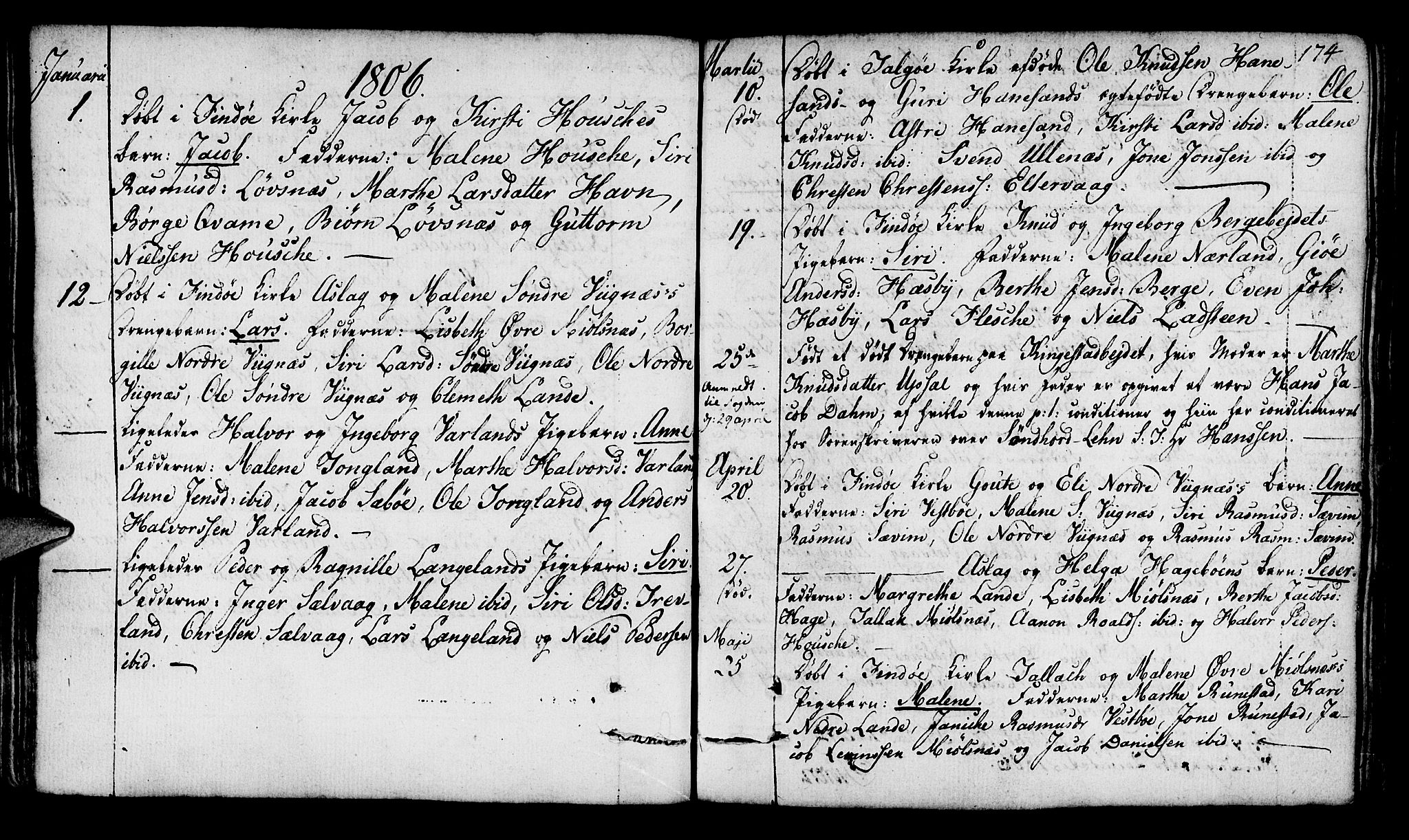 Finnøy sokneprestkontor, SAST/A-101825/H/Ha/Haa/L0005: Parish register (official) no. A 5, 1773-1816, p. 174