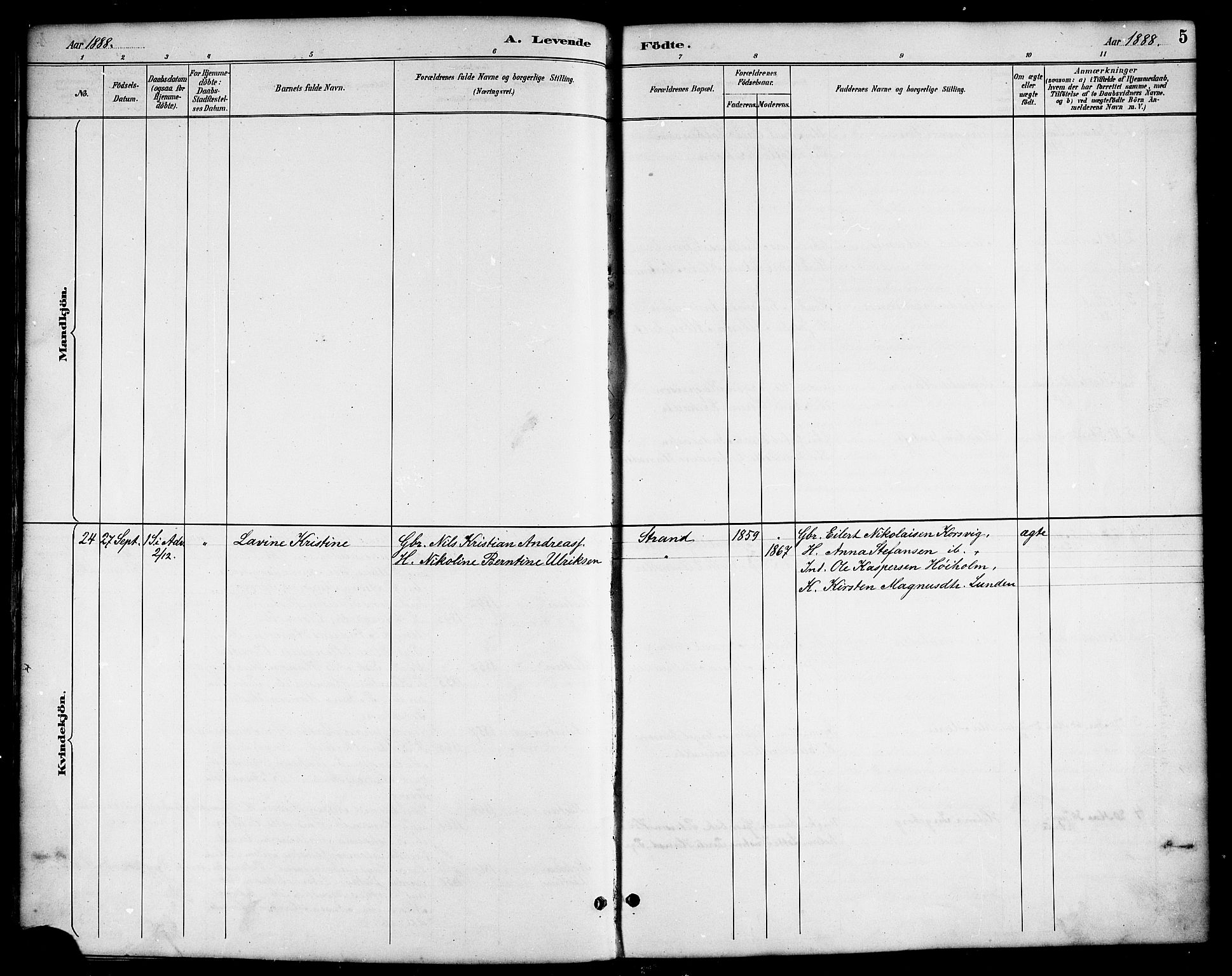 Ministerialprotokoller, klokkerbøker og fødselsregistre - Nordland, SAT/A-1459/819/L0277: Parish register (copy) no. 819C03, 1888-1917, p. 5