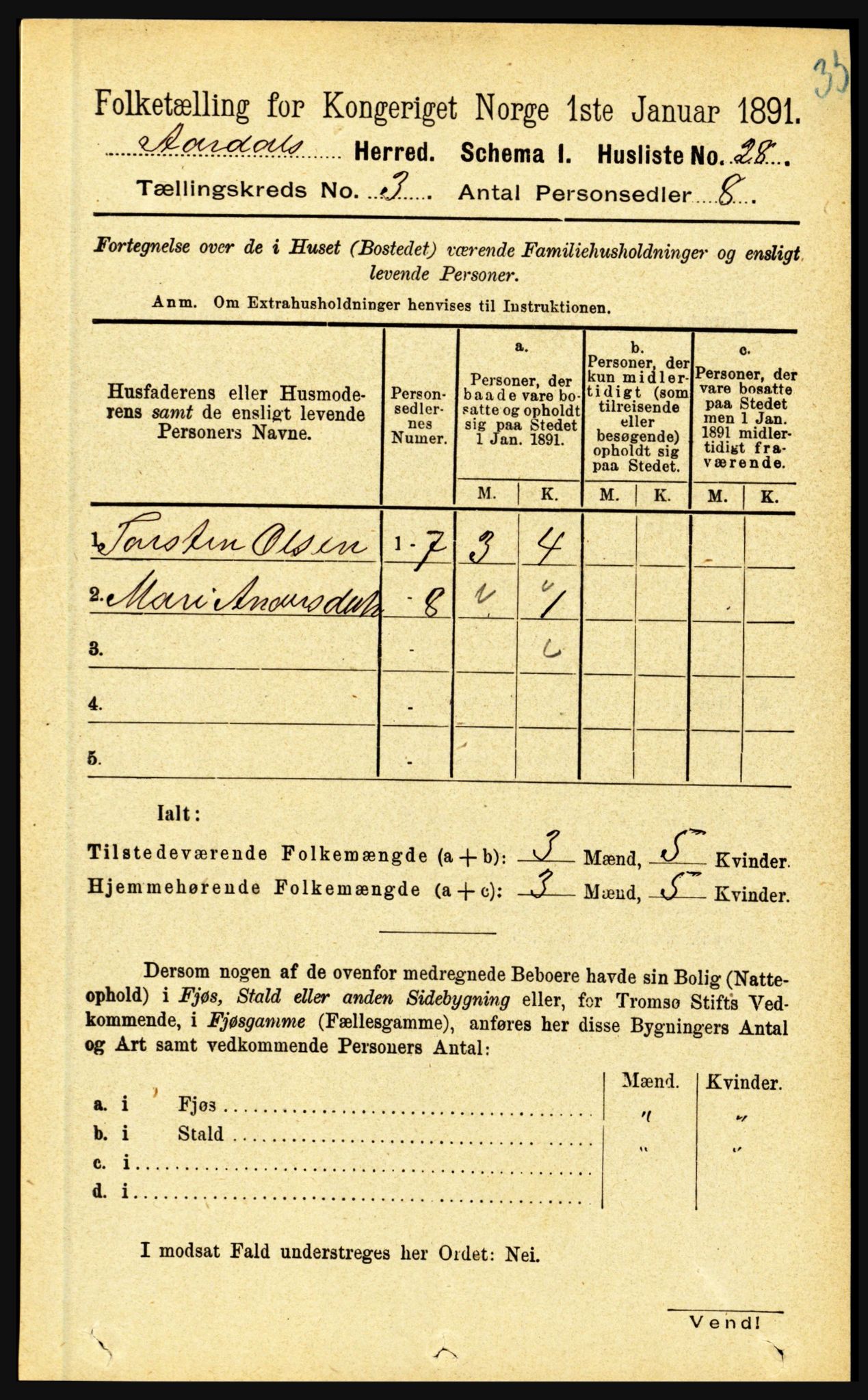 RA, 1891 census for 1424 Årdal, 1891, p. 392