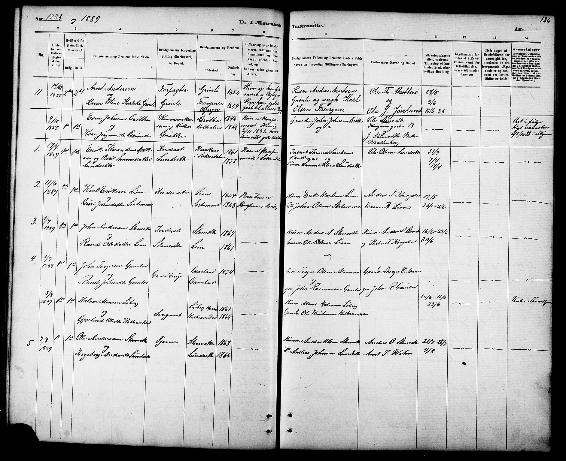 Ministerialprotokoller, klokkerbøker og fødselsregistre - Sør-Trøndelag, AV/SAT-A-1456/694/L1132: Parish register (copy) no. 694C04, 1887-1914, p. 126