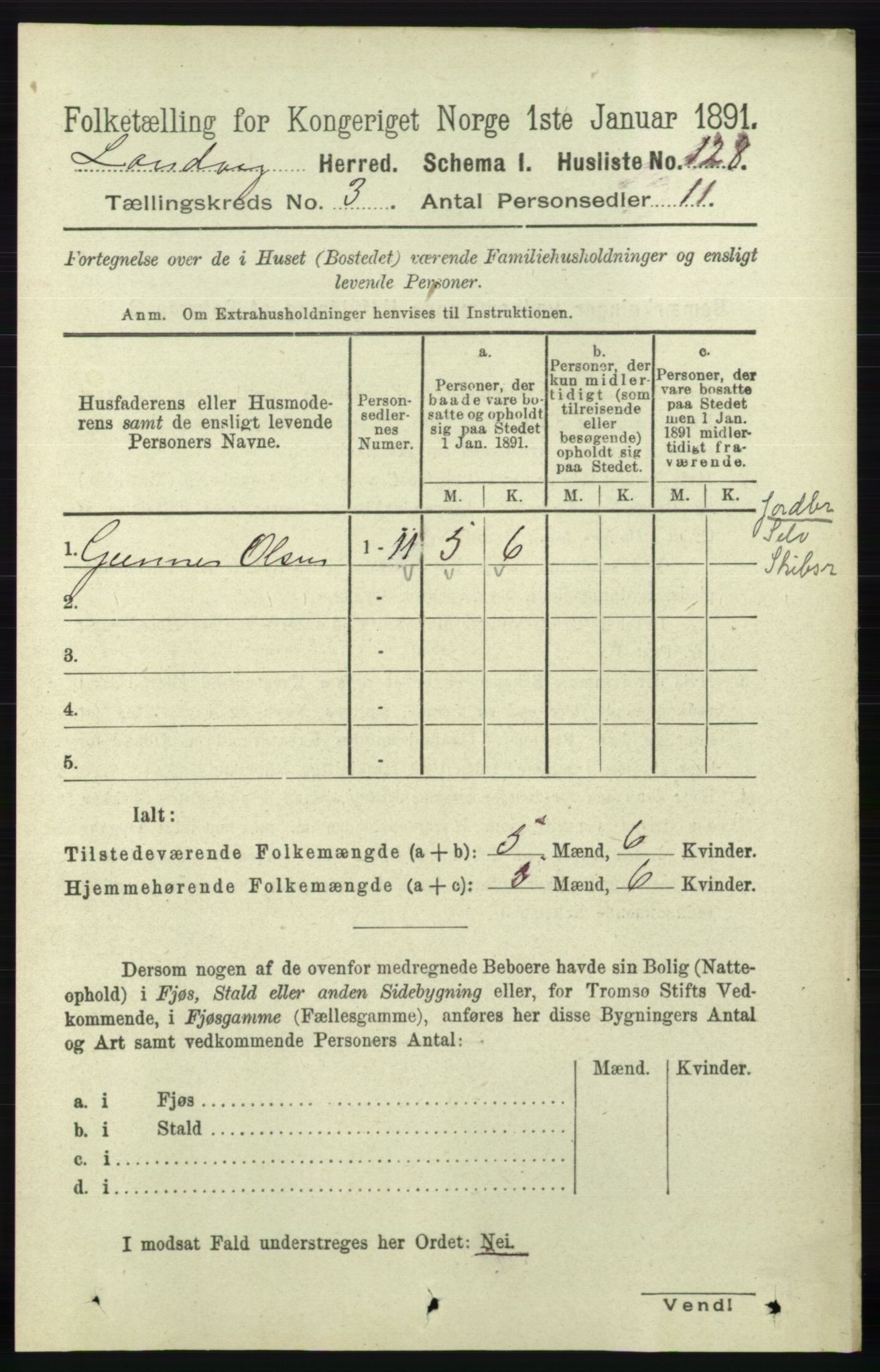 RA, 1891 census for 0924 Landvik, 1891, p. 999