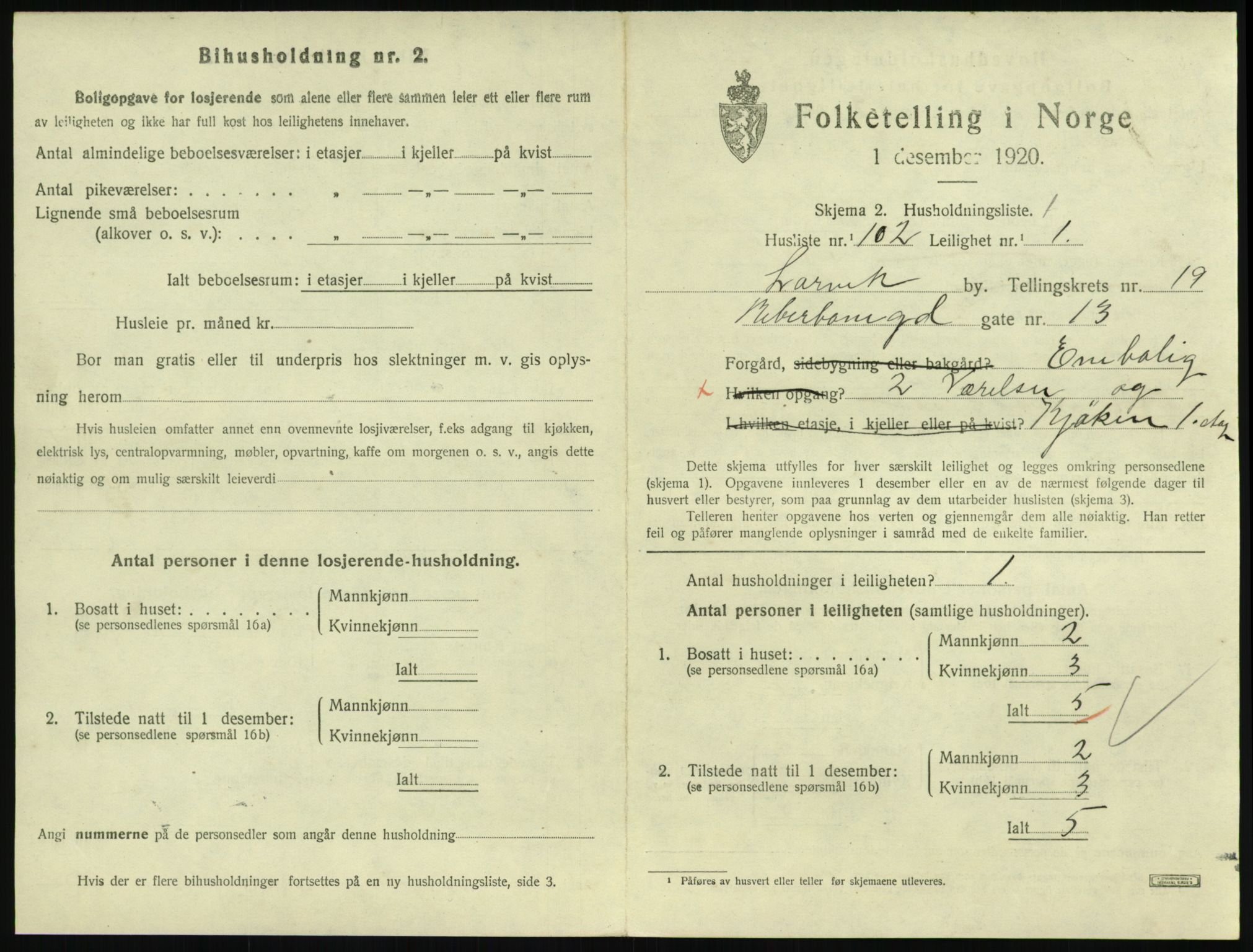 SAKO, 1920 census for Larvik, 1920, p. 7414