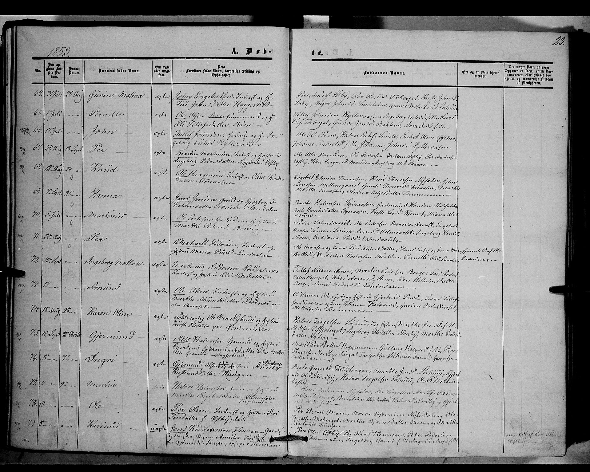 Trysil prestekontor, AV/SAH-PREST-046/H/Ha/Haa/L0005: Parish register (official) no. 5, 1851-1865, p. 23