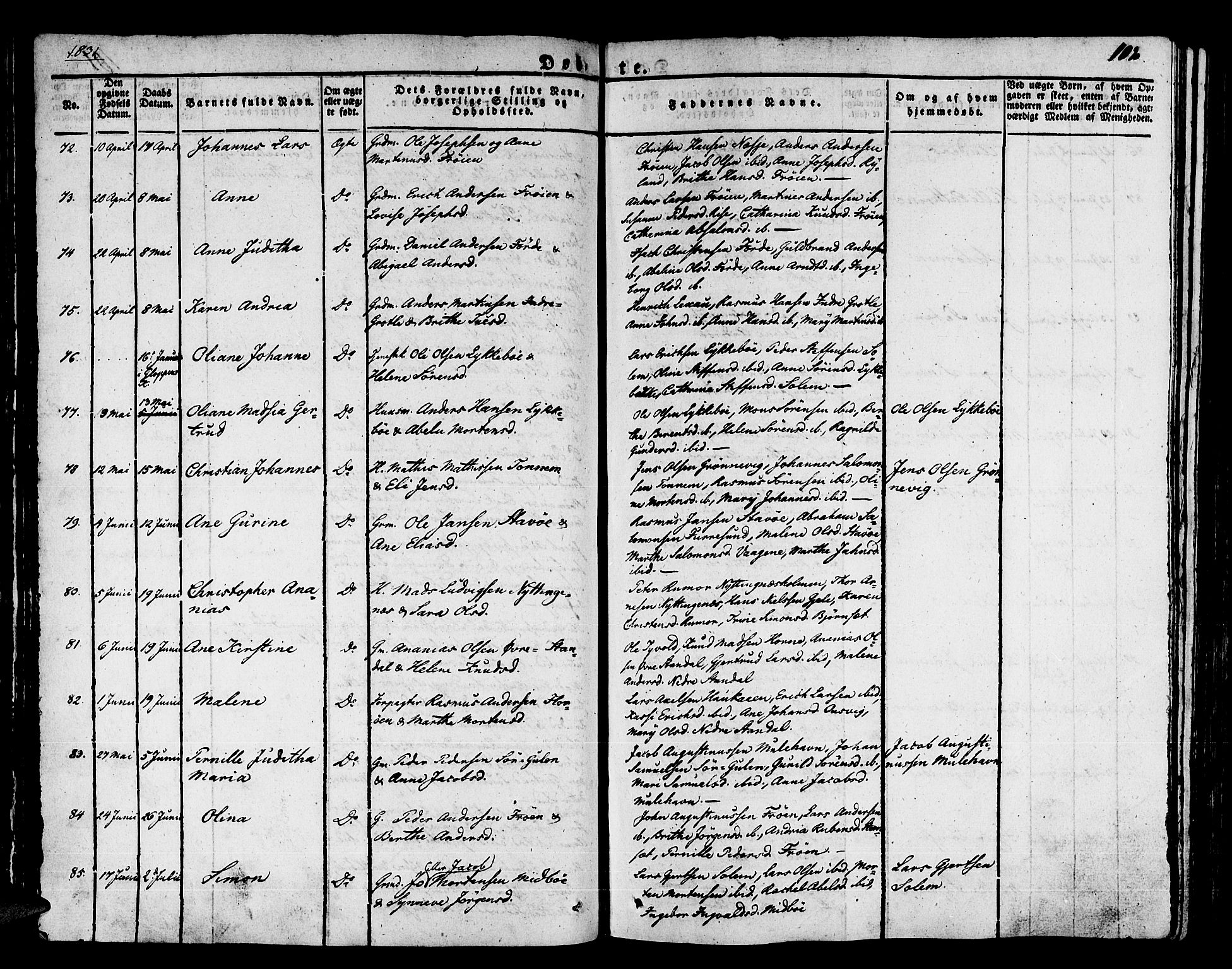 Kinn sokneprestembete, AV/SAB-A-80801/H/Haa/Haaa/L0004/0001: Parish register (official) no. A 4I, 1822-1840, p. 102