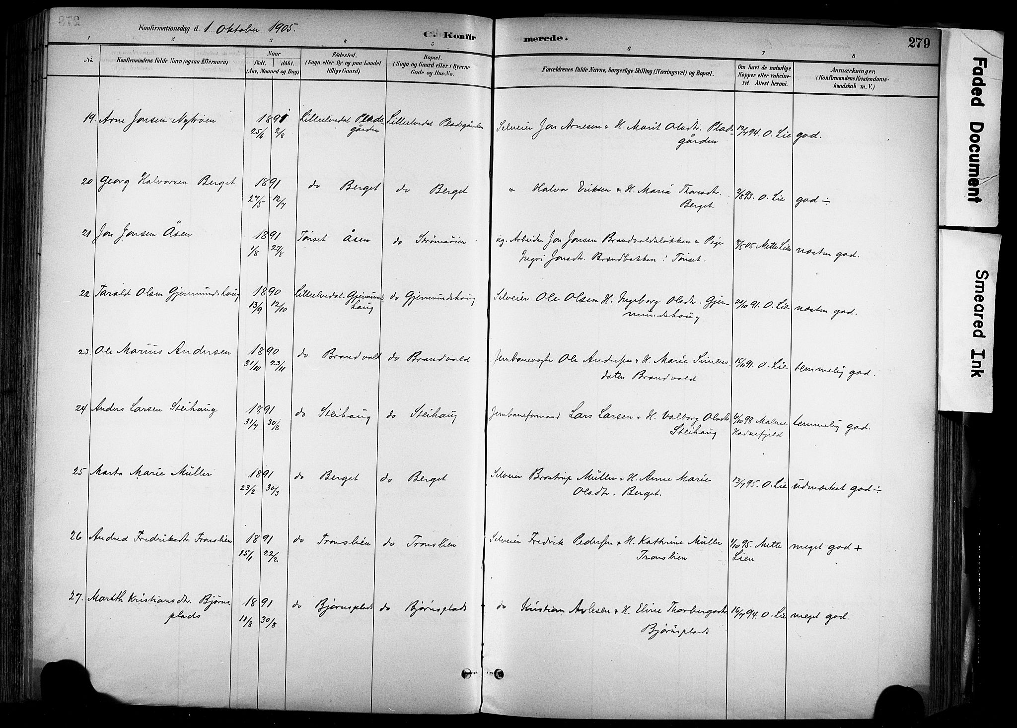 Alvdal prestekontor, AV/SAH-PREST-060/H/Ha/Haa/L0002: Parish register (official) no. 2, 1883-1906, p. 279