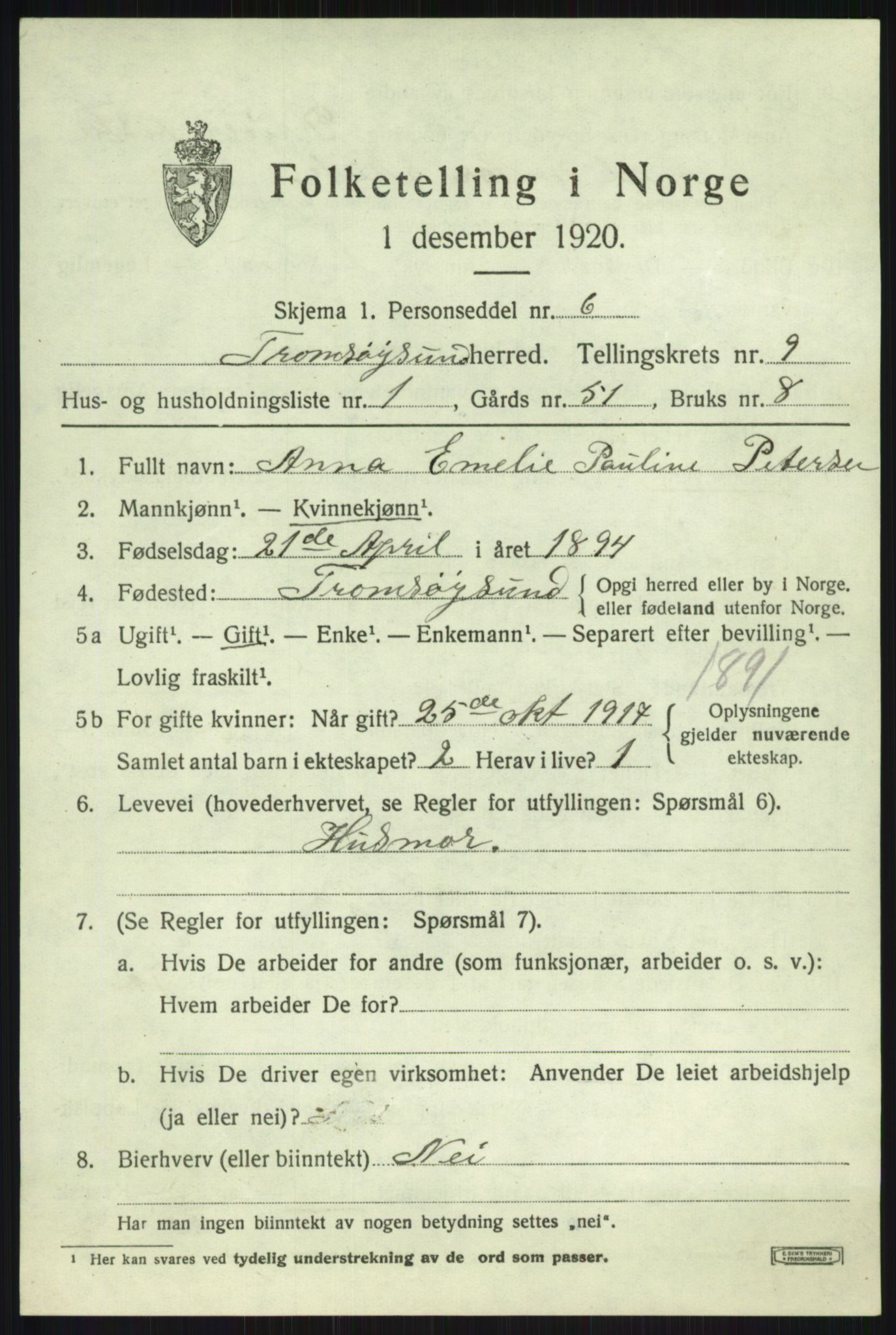 SATØ, 1920 census for Tromsøysund, 1920, p. 6524