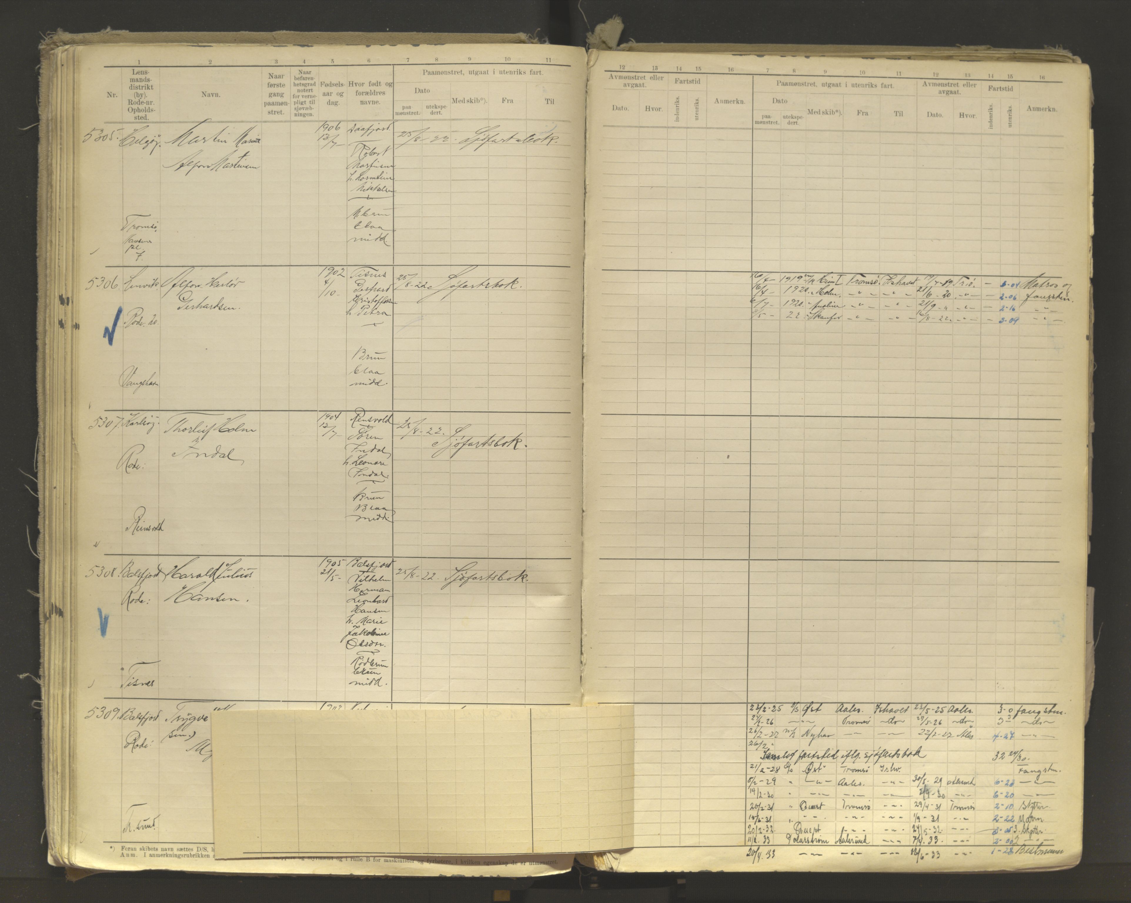 Tromsø sjømannskontor/innrullerings-/mønstringsdistrikt, AV/SATØ-S-0243/F/Fb/L0011: Annotasjonsrulle. Defekt: løs innbinding. Nr. 4973-7517, 1920-1928