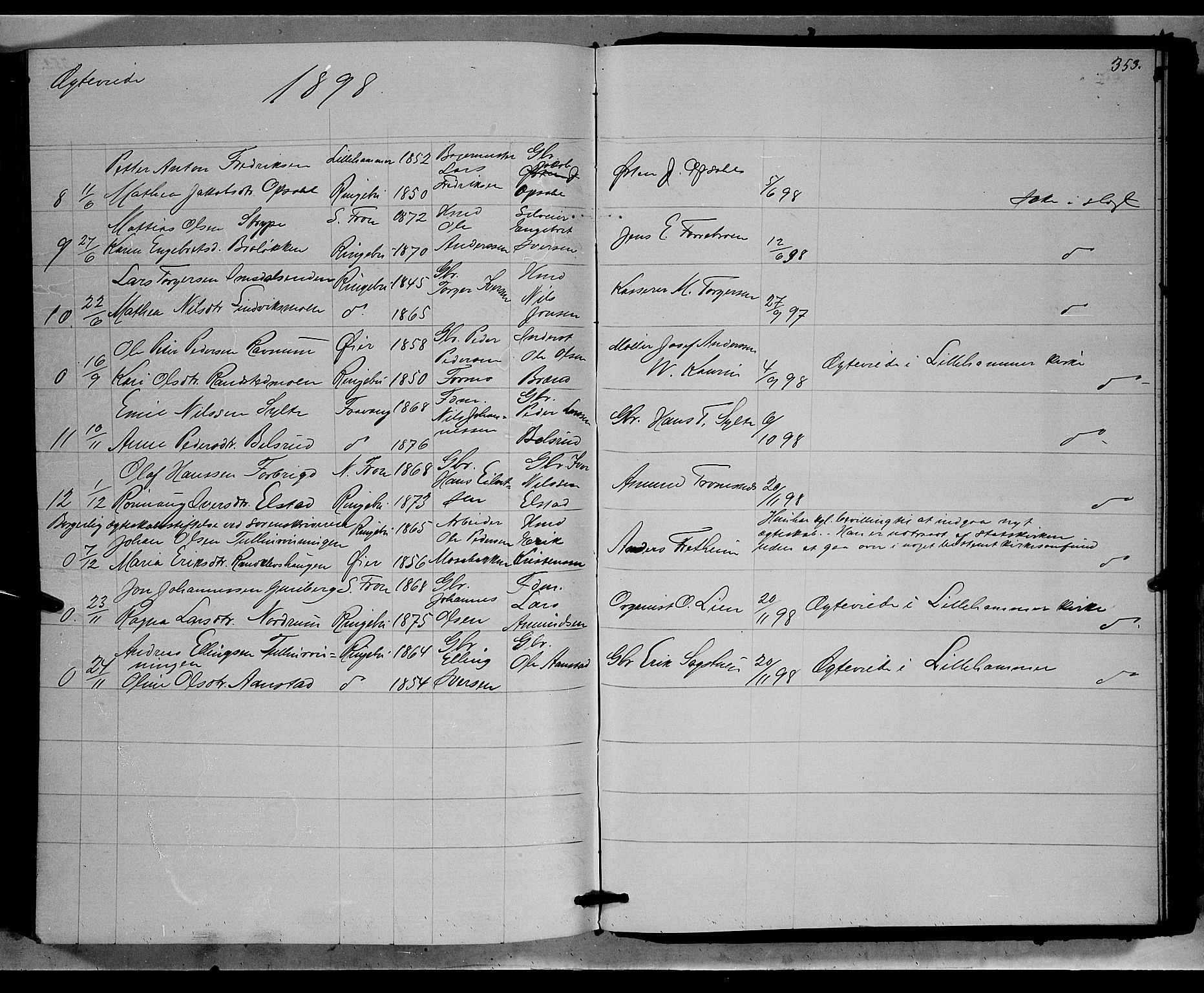 Ringebu prestekontor, AV/SAH-PREST-082/H/Ha/Hab/L0006: Parish register (copy) no. 6, 1880-1898, p. 353