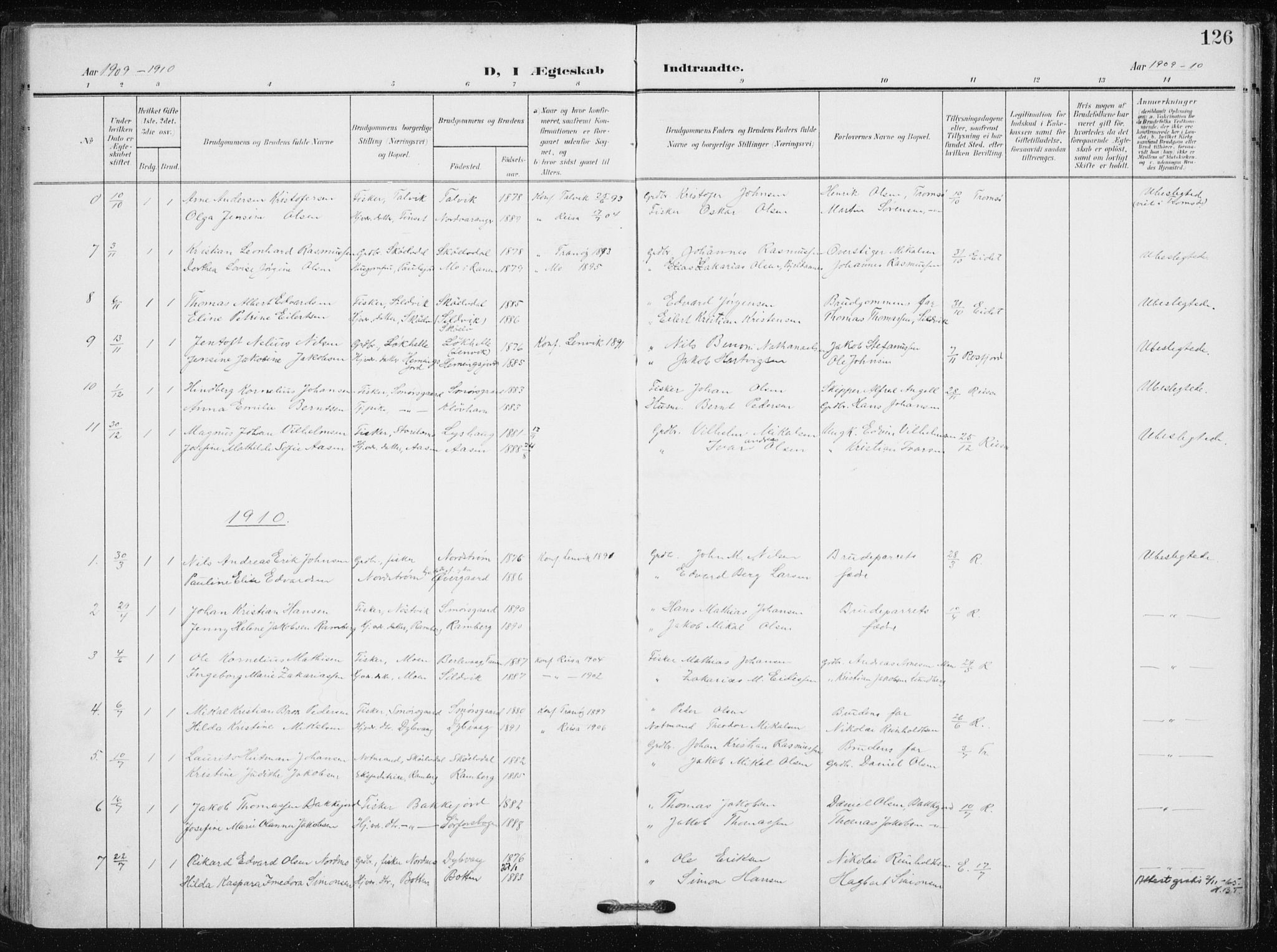 Tranøy sokneprestkontor, SATØ/S-1313/I/Ia/Iaa/L0012kirke: Parish register (official) no. 12, 1905-1918, p. 126