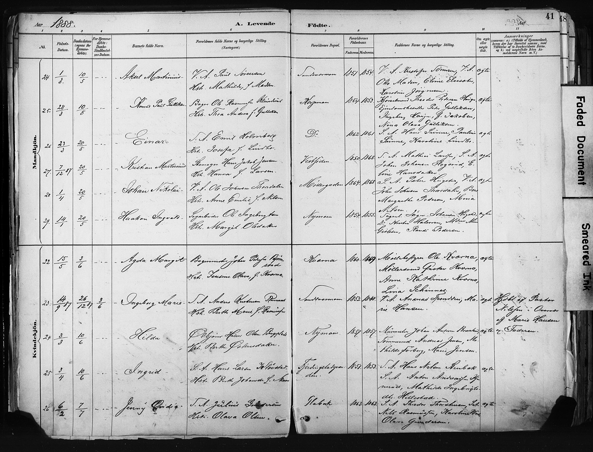 Kongsberg kirkebøker, AV/SAKO-A-22/F/Fb/L0002: Parish register (official) no. II 2, 1886-1896, p. 41