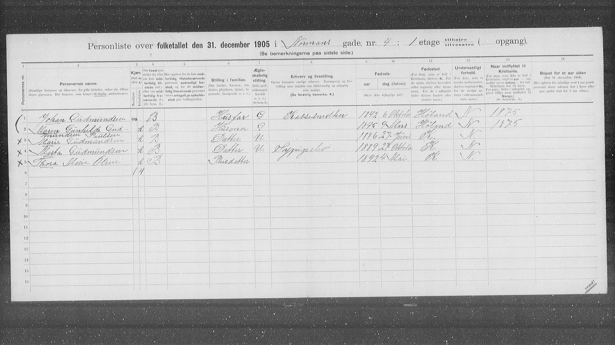 OBA, Municipal Census 1905 for Kristiania, 1905, p. 38678