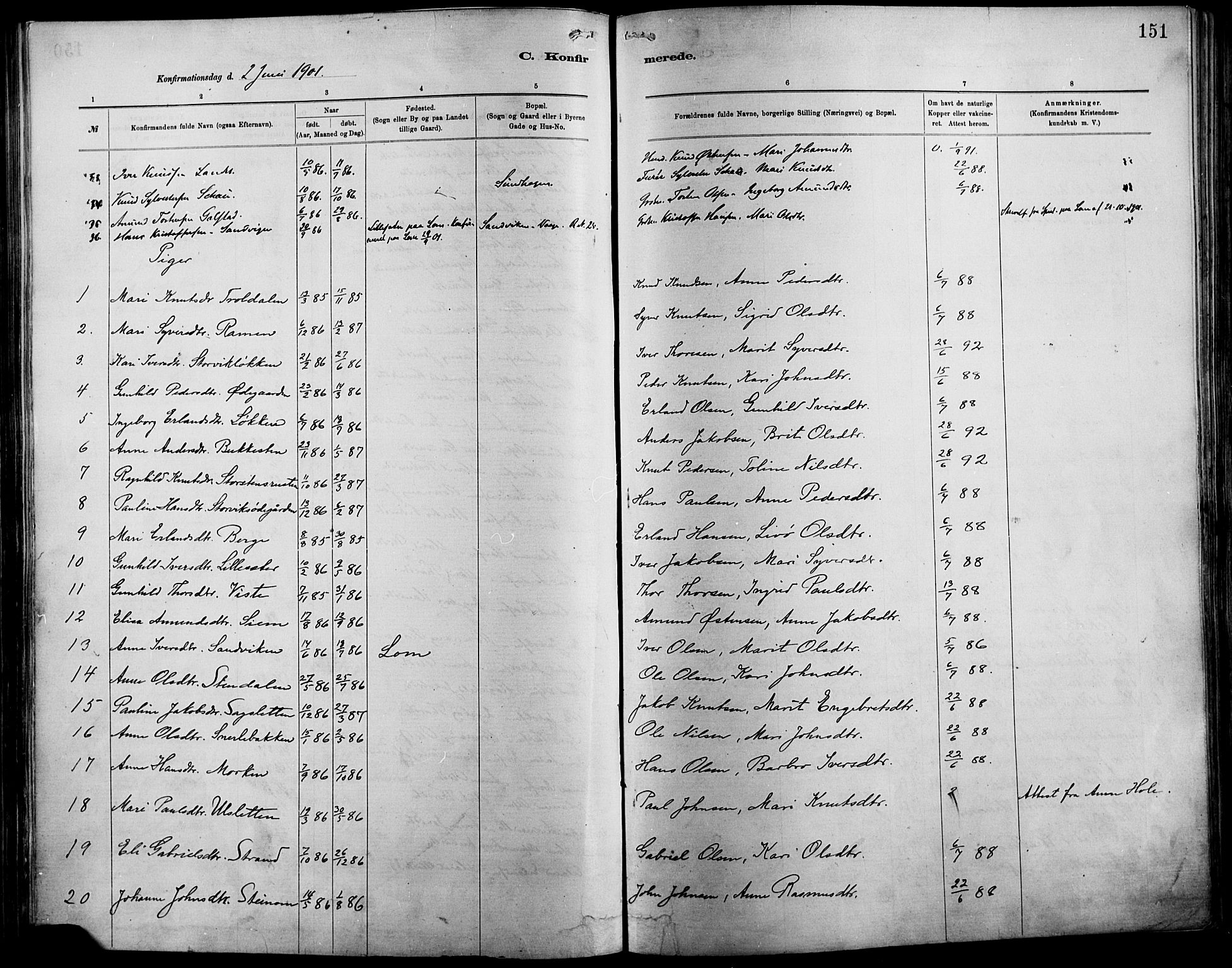 Vågå prestekontor, AV/SAH-PREST-076/H/Ha/Haa/L0009: Parish register (official) no. 9, 1886-1904, p. 151