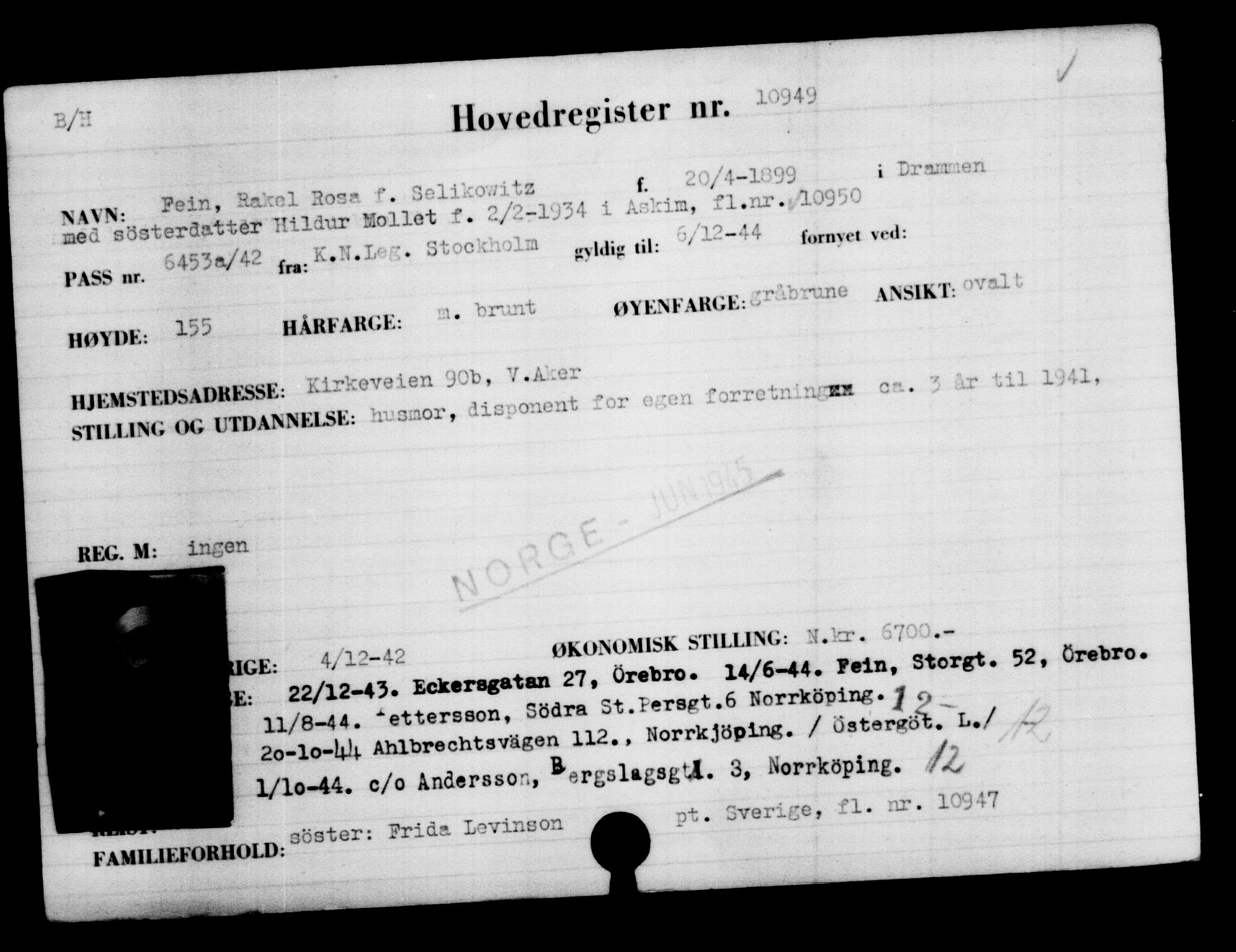 Utenriksstasjonene, Legasjonen i Stockholm, Flyktningkontoret, AV/RA-S-6753/V/Va/L0006: Kjesäterkartoteket, flyktninger med registreringsnr. 9400-12711, 1940-1945, p. 1770