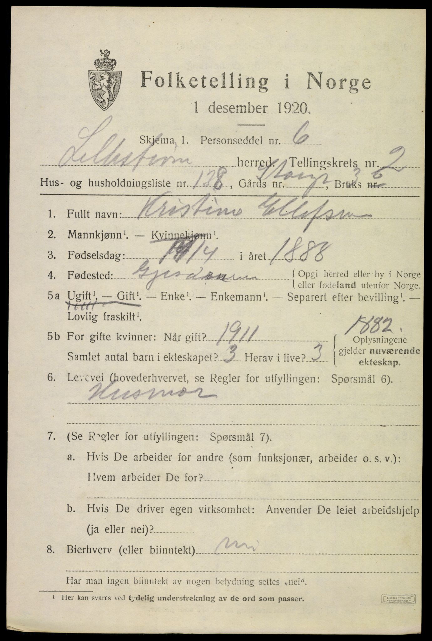 SAO, 1920 census for Lillestrøm, 1920, p. 7196