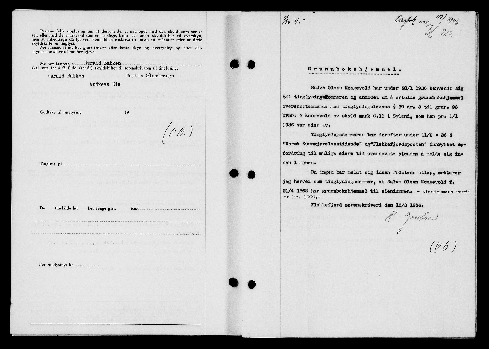 Flekkefjord sorenskriveri, SAK/1221-0001/G/Gb/Gba/L0052: Mortgage book no. 48, 1935-1936, Deed date: 16.03.1936
