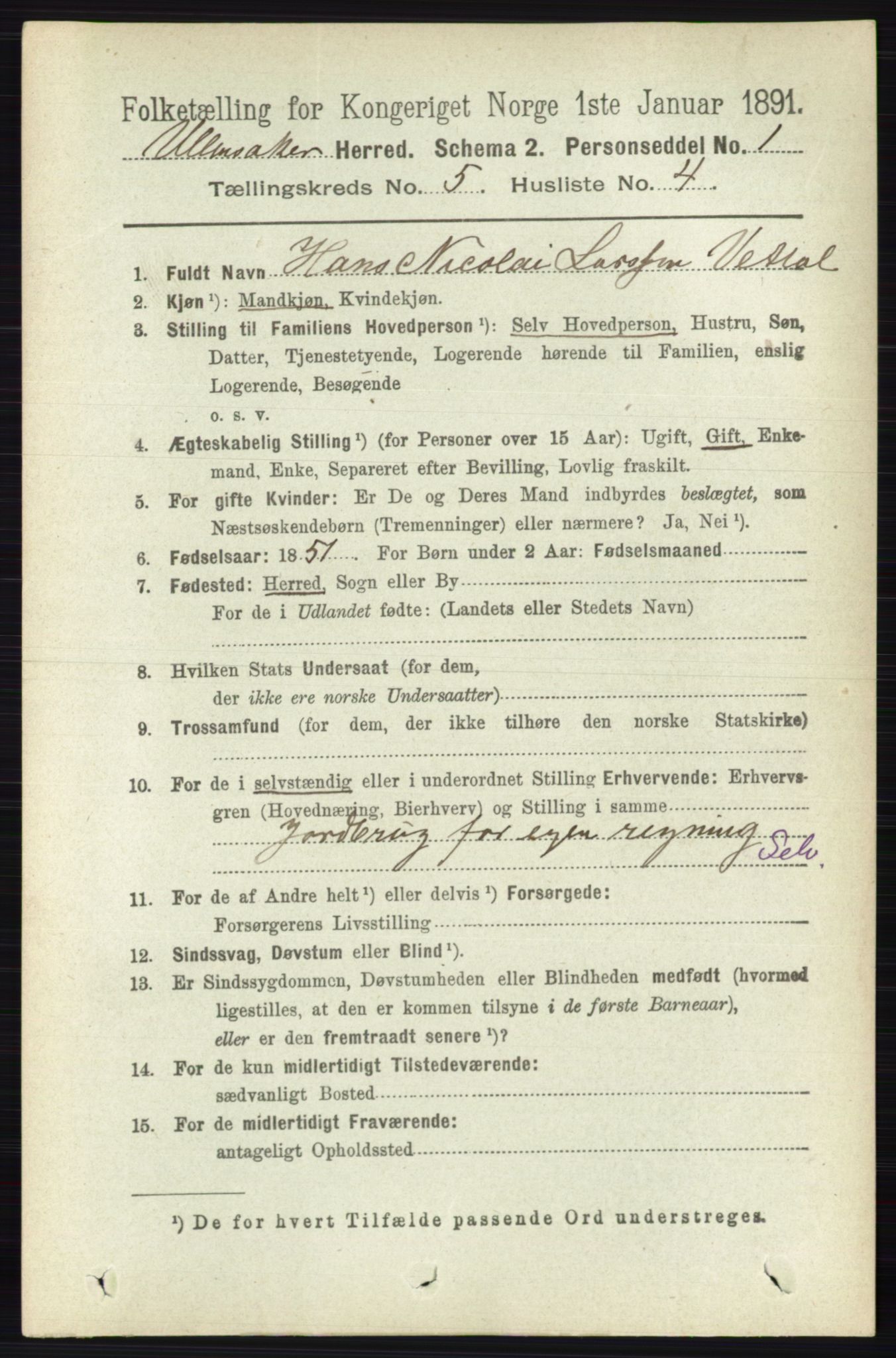 RA, 1891 census for 0235 Ullensaker, 1891, p. 2111