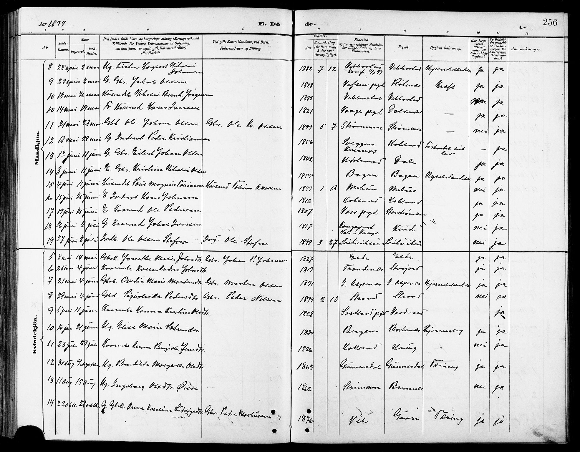 Kvæfjord sokneprestkontor, AV/SATØ-S-1323/G/Ga/Gab/L0005klokker: Parish register (copy) no. 5, 1886-1911, p. 256