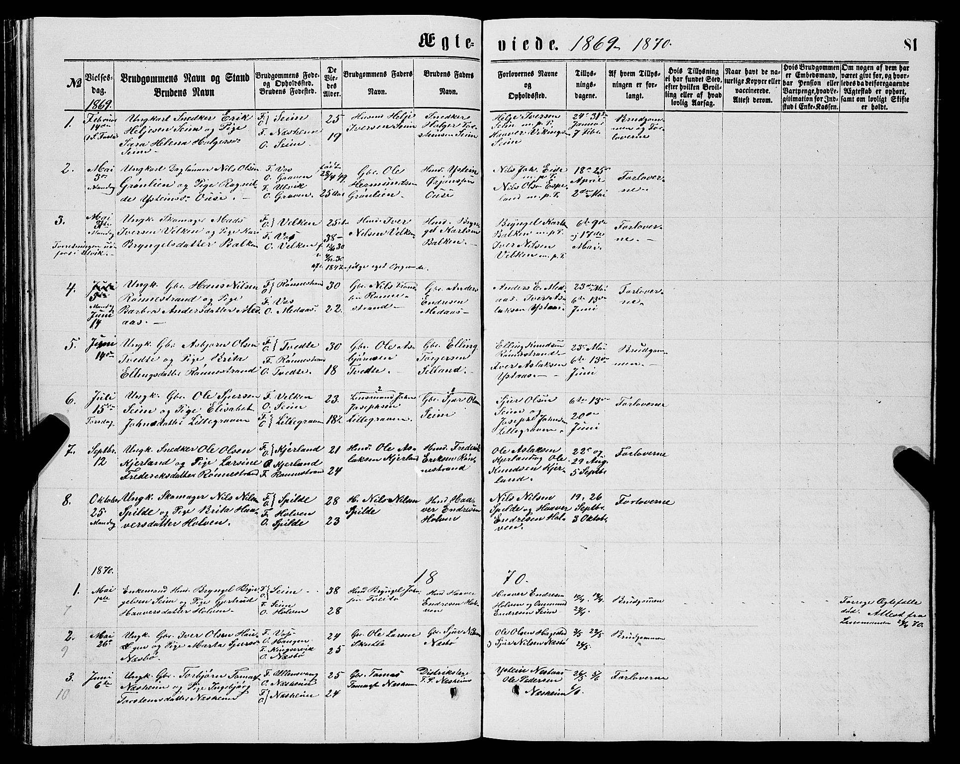 Ulvik sokneprestembete, SAB/A-78801/H/Hab: Parish register (copy) no. B 2, 1869-1883, p. 81