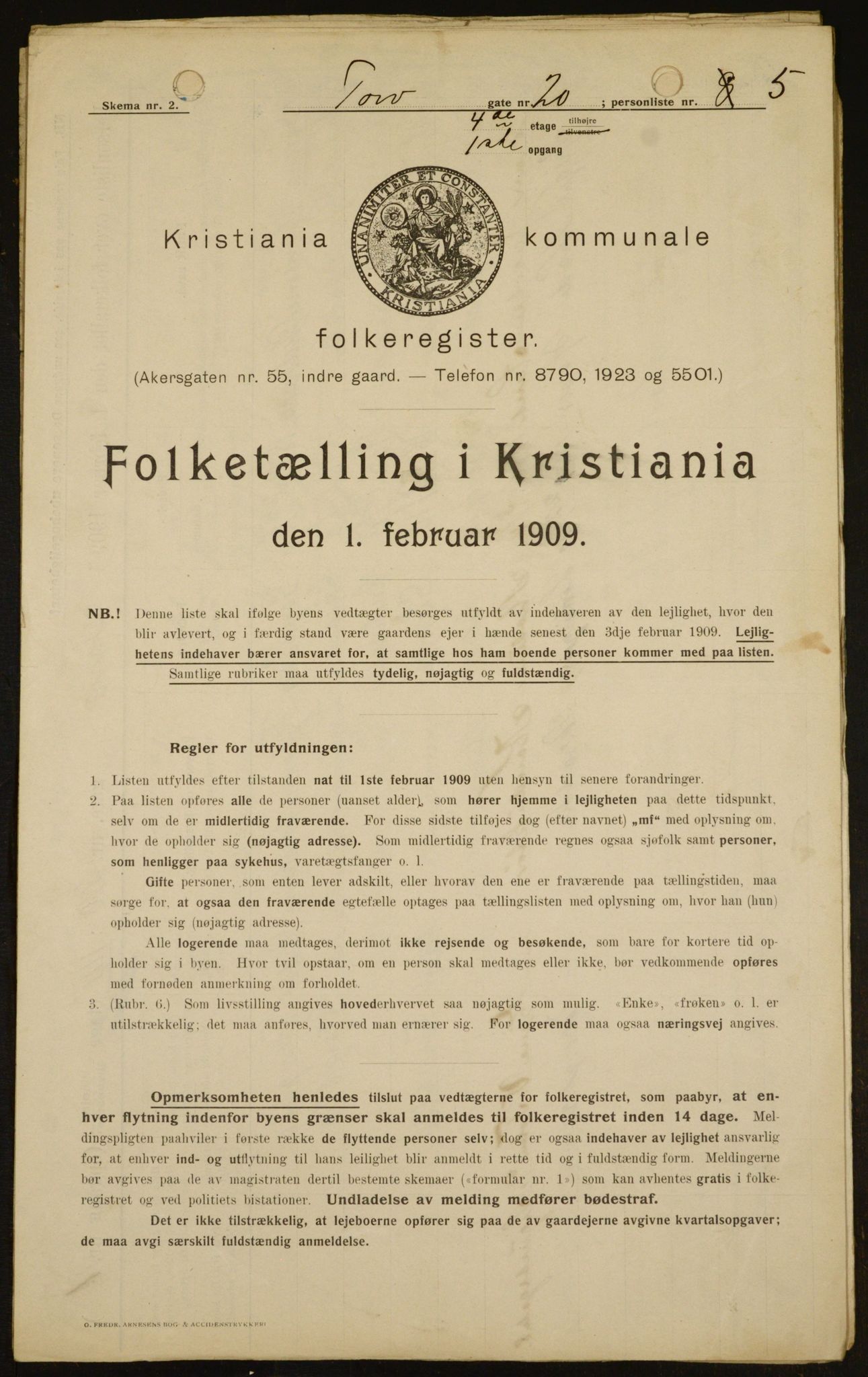 OBA, Municipal Census 1909 for Kristiania, 1909, p. 103463