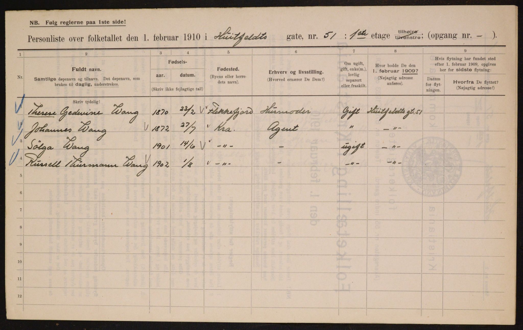 OBA, Municipal Census 1910 for Kristiania, 1910, p. 41373