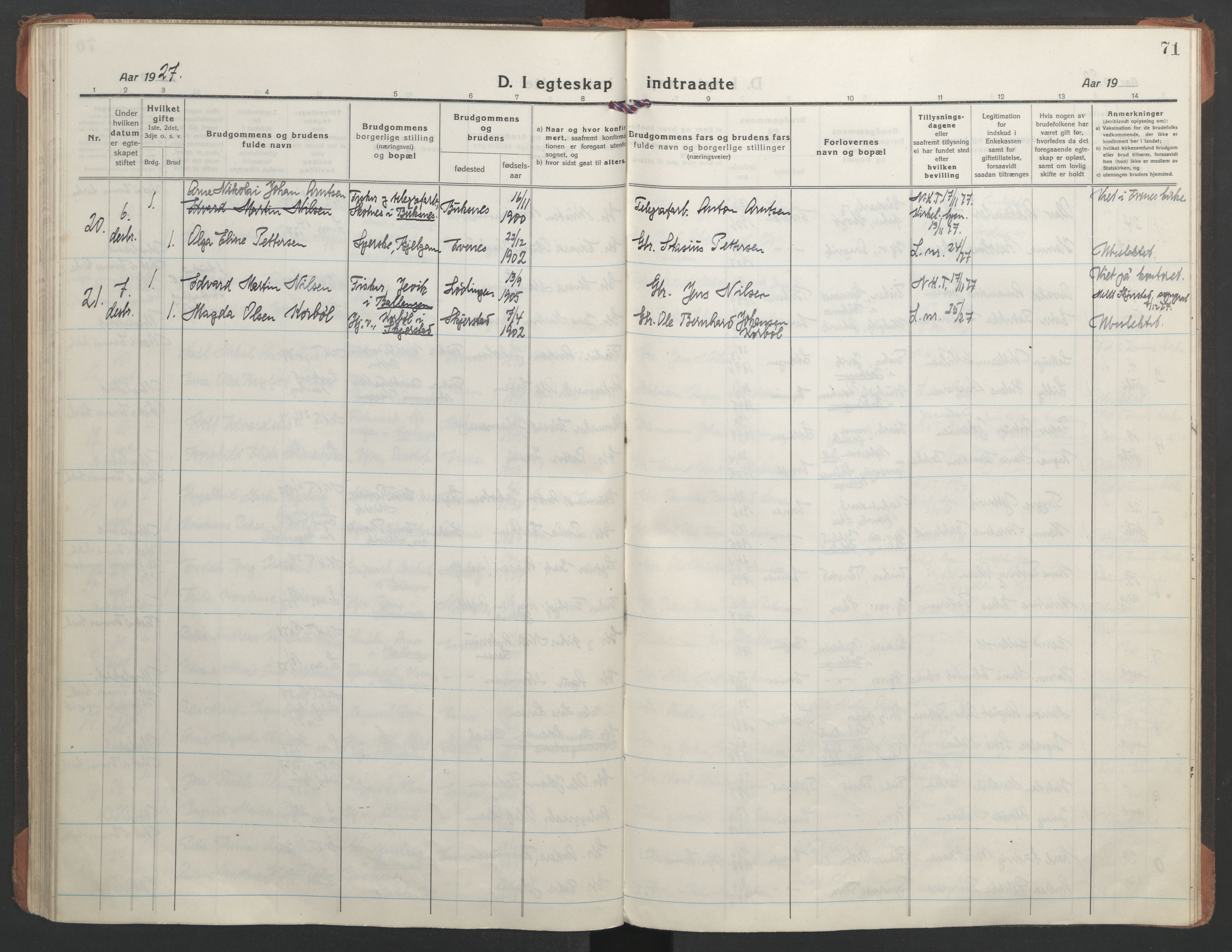 Ministerialprotokoller, klokkerbøker og fødselsregistre - Nordland, AV/SAT-A-1459/863/L0902: Parish register (official) no. 863A14, 1906-1937, p. 71