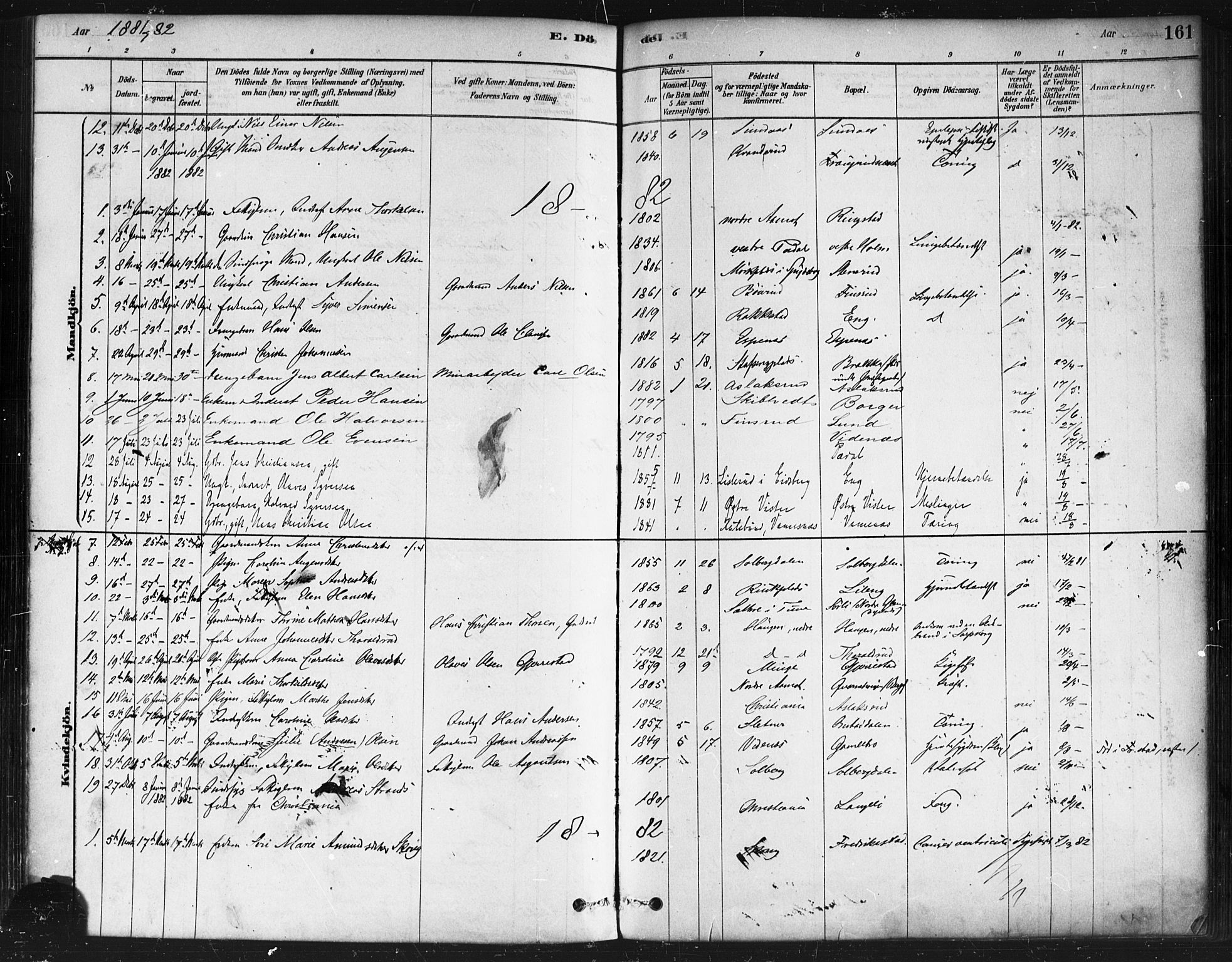 Skiptvet prestekontor Kirkebøker, AV/SAO-A-20009/F/Fa/L0009: Parish register (official) no. 9, 1878-1900, p. 161