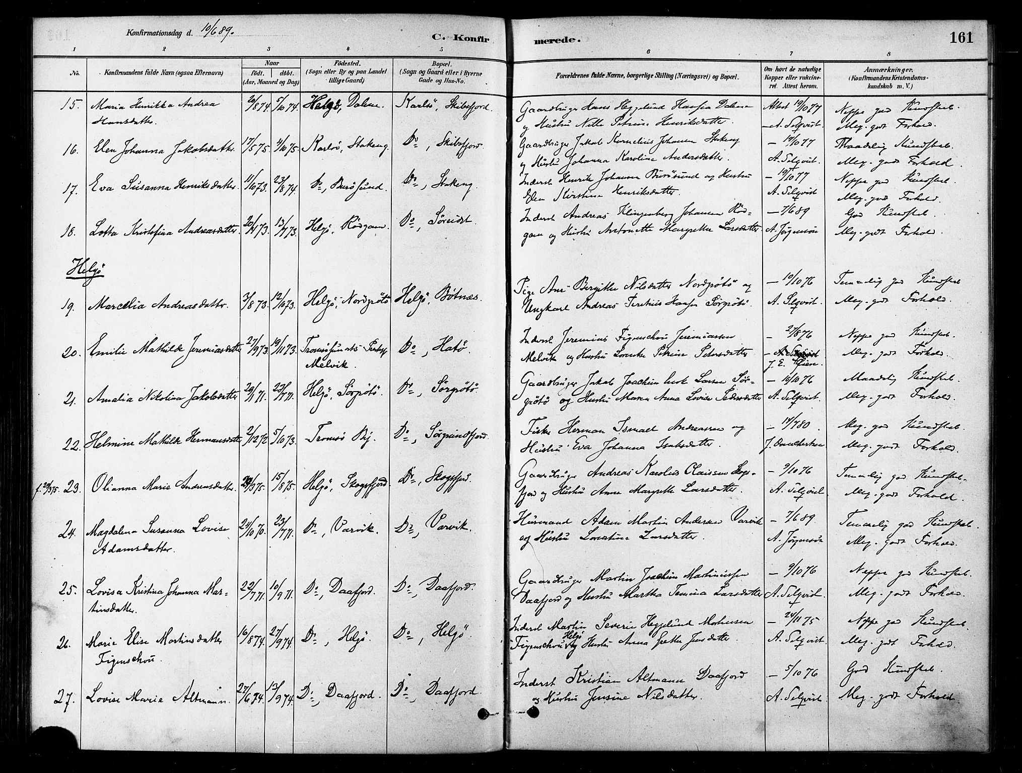 Karlsøy sokneprestembete, SATØ/S-1299/H/Ha/Haa/L0006kirke: Parish register (official) no. 6, 1879-1890, p. 161