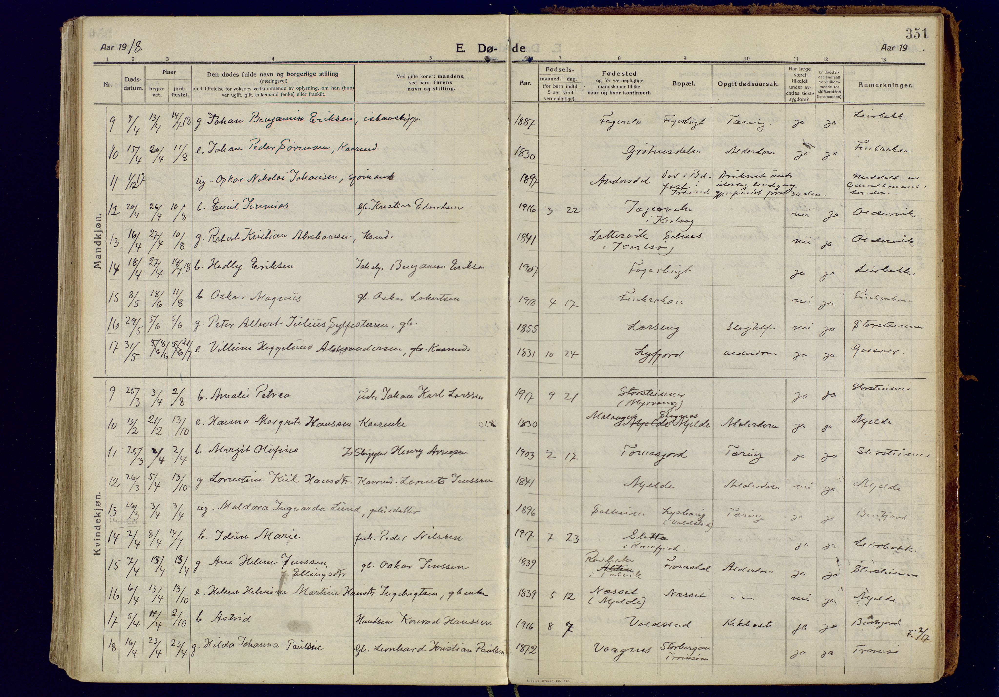 Tromsøysund sokneprestkontor, AV/SATØ-S-1304/G/Ga/L0008kirke: Parish register (official) no. 8, 1914-1922, p. 351