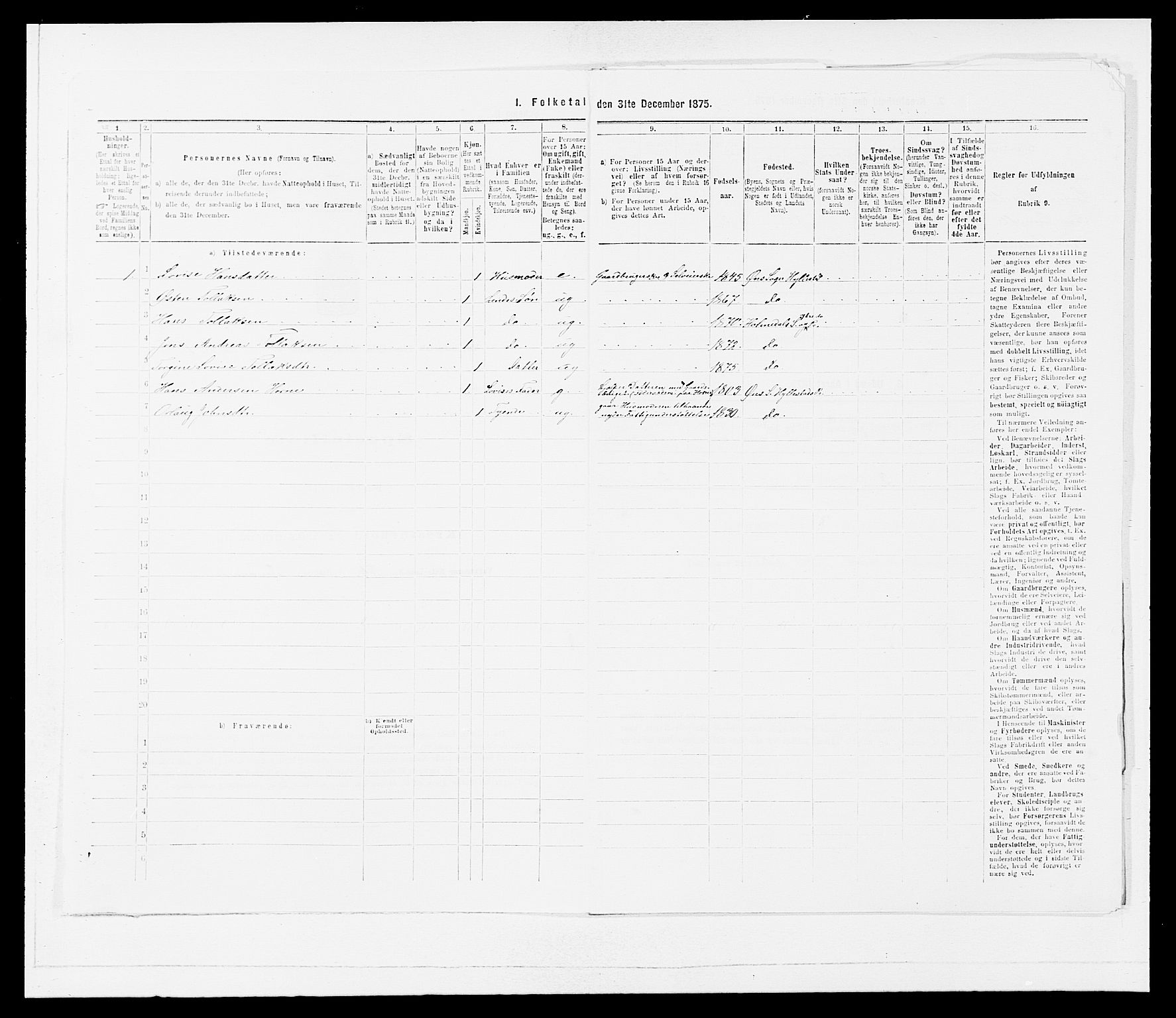 SAB, 1875 census for 1429P Ytre Holmedal, 1875, p. 94