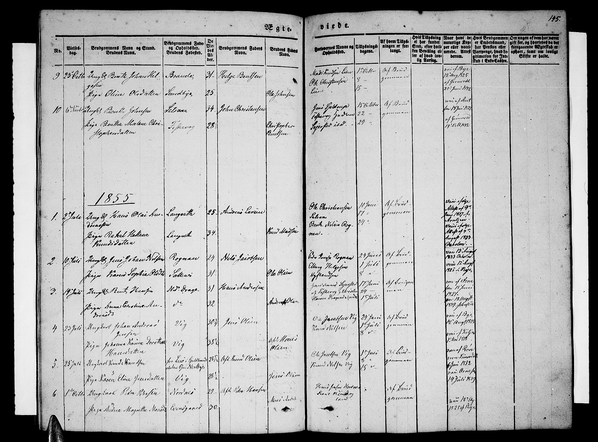 Ministerialprotokoller, klokkerbøker og fødselsregistre - Nordland, SAT/A-1459/847/L0678: Parish register (copy) no. 847C06, 1854-1870, p. 145