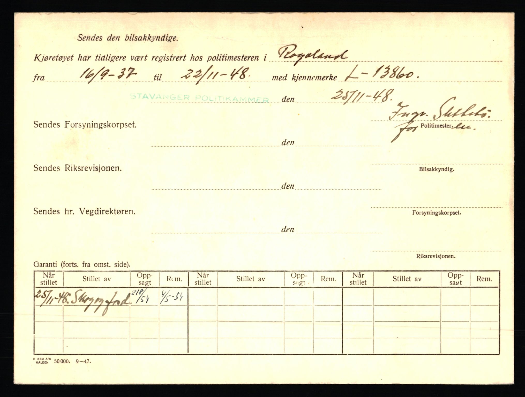 Stavanger trafikkstasjon, AV/SAST-A-101942/0/F/L0002: L-350 - L-699, 1930-1971, p. 1184
