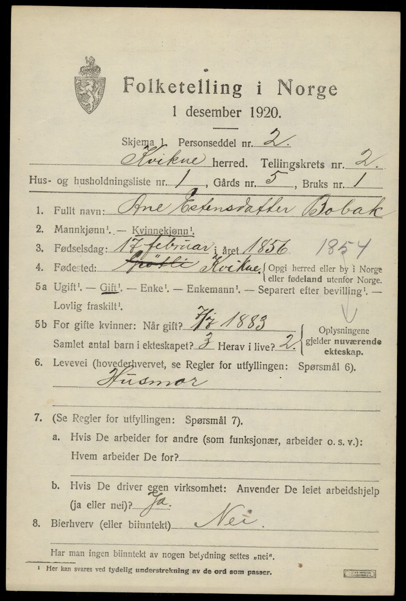 SAH, 1920 census for Kvikne, 1920, p. 970