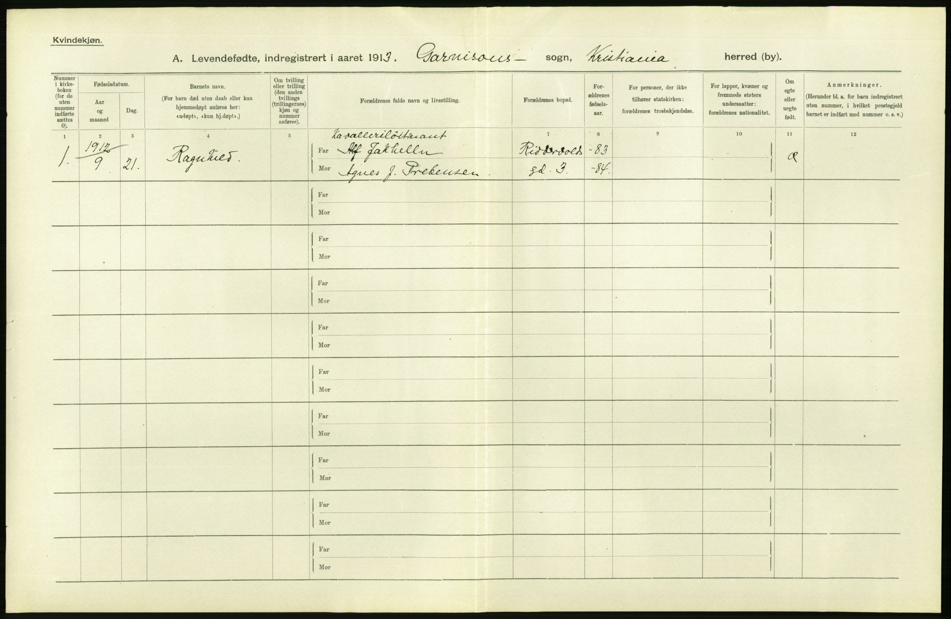 Statistisk sentralbyrå, Sosiodemografiske emner, Befolkning, AV/RA-S-2228/D/Df/Dfb/Dfbc/L0007: Kristiania: Levendefødte menn og kvinner., 1913, p. 756