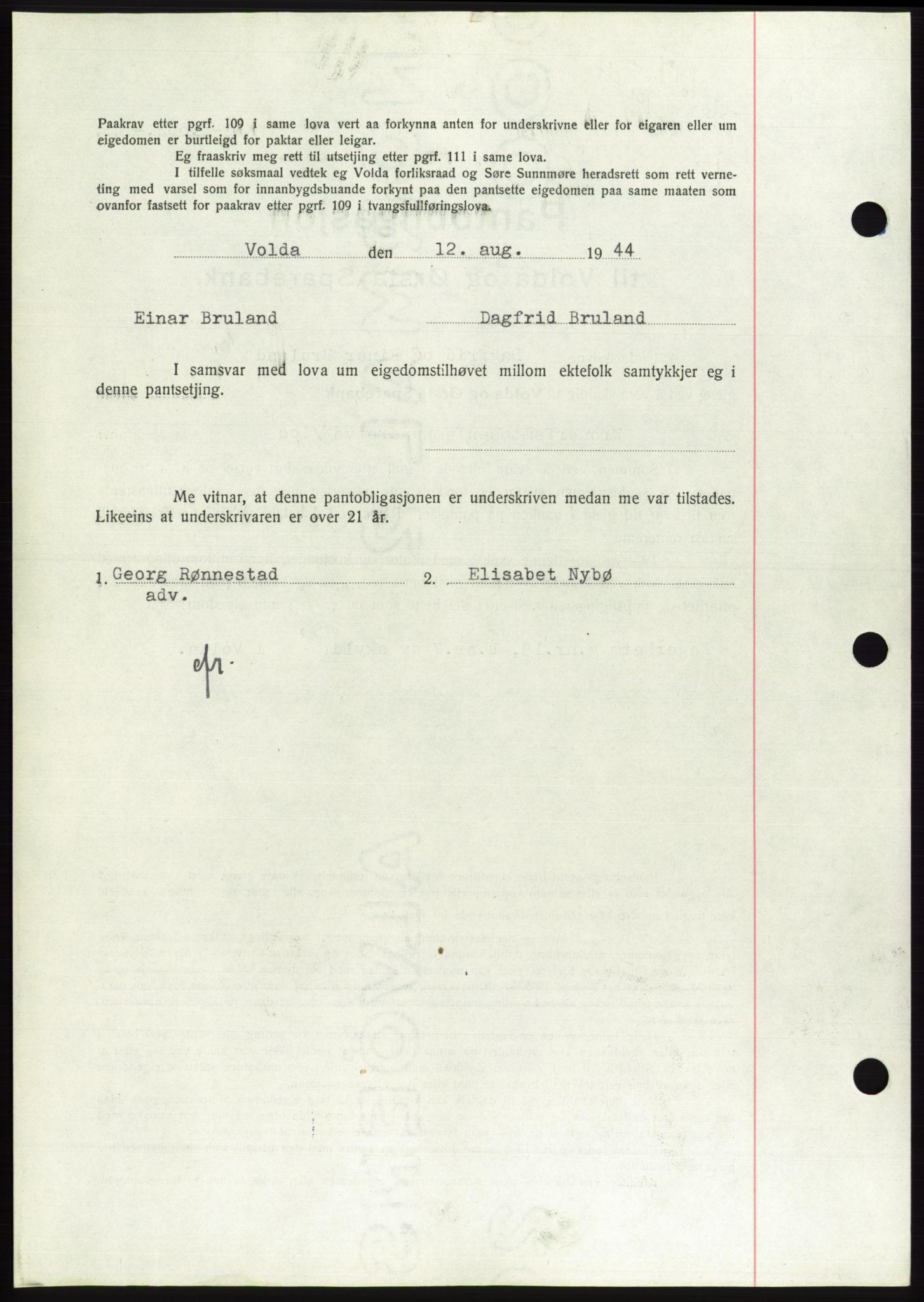 Søre Sunnmøre sorenskriveri, AV/SAT-A-4122/1/2/2C/L0114: Mortgage book no. 1-2B, 1943-1947, Diary no: : 617/1944