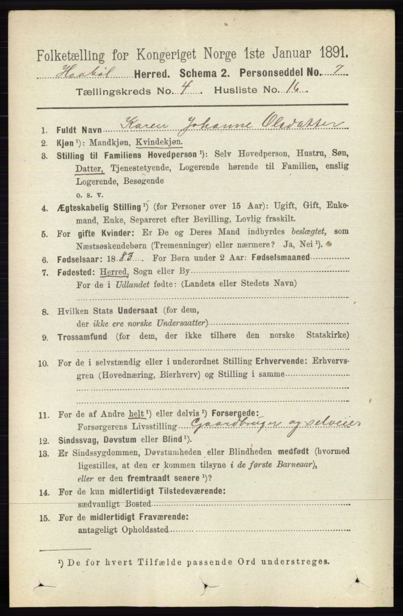 RA, 1891 census for 0138 Hobøl, 1891, p. 2511