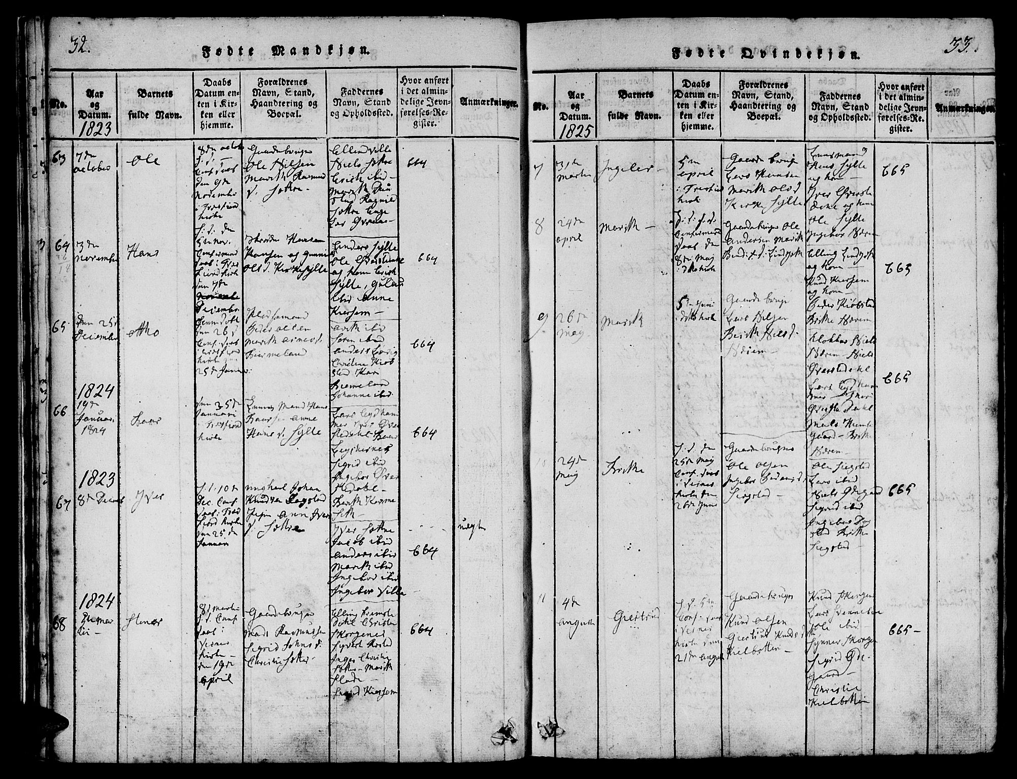 Ministerialprotokoller, klokkerbøker og fødselsregistre - Møre og Romsdal, AV/SAT-A-1454/541/L0544: Parish register (official) no. 541A01, 1818-1847, p. 32-33