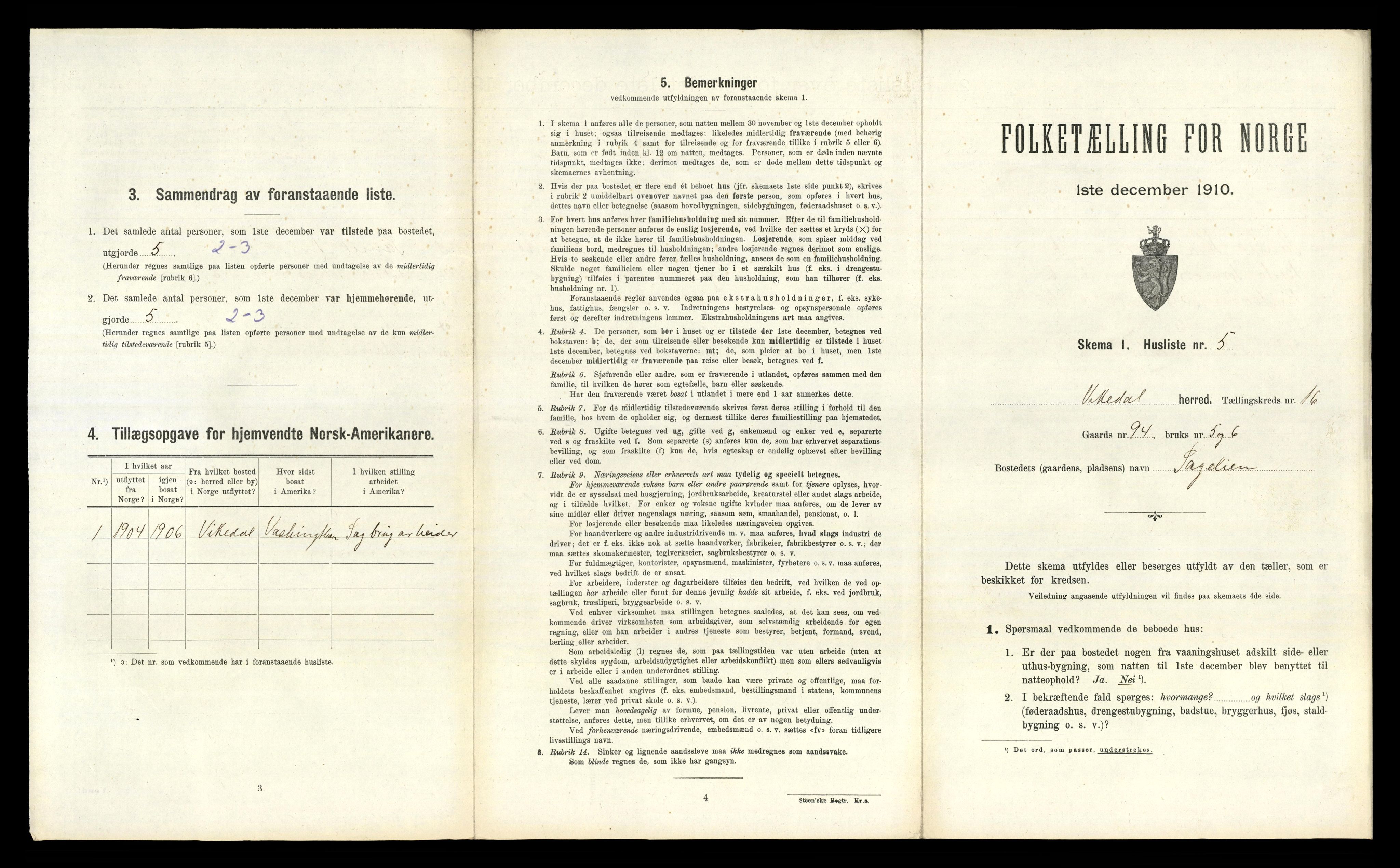 RA, 1910 census for Vikedal, 1910, p. 999