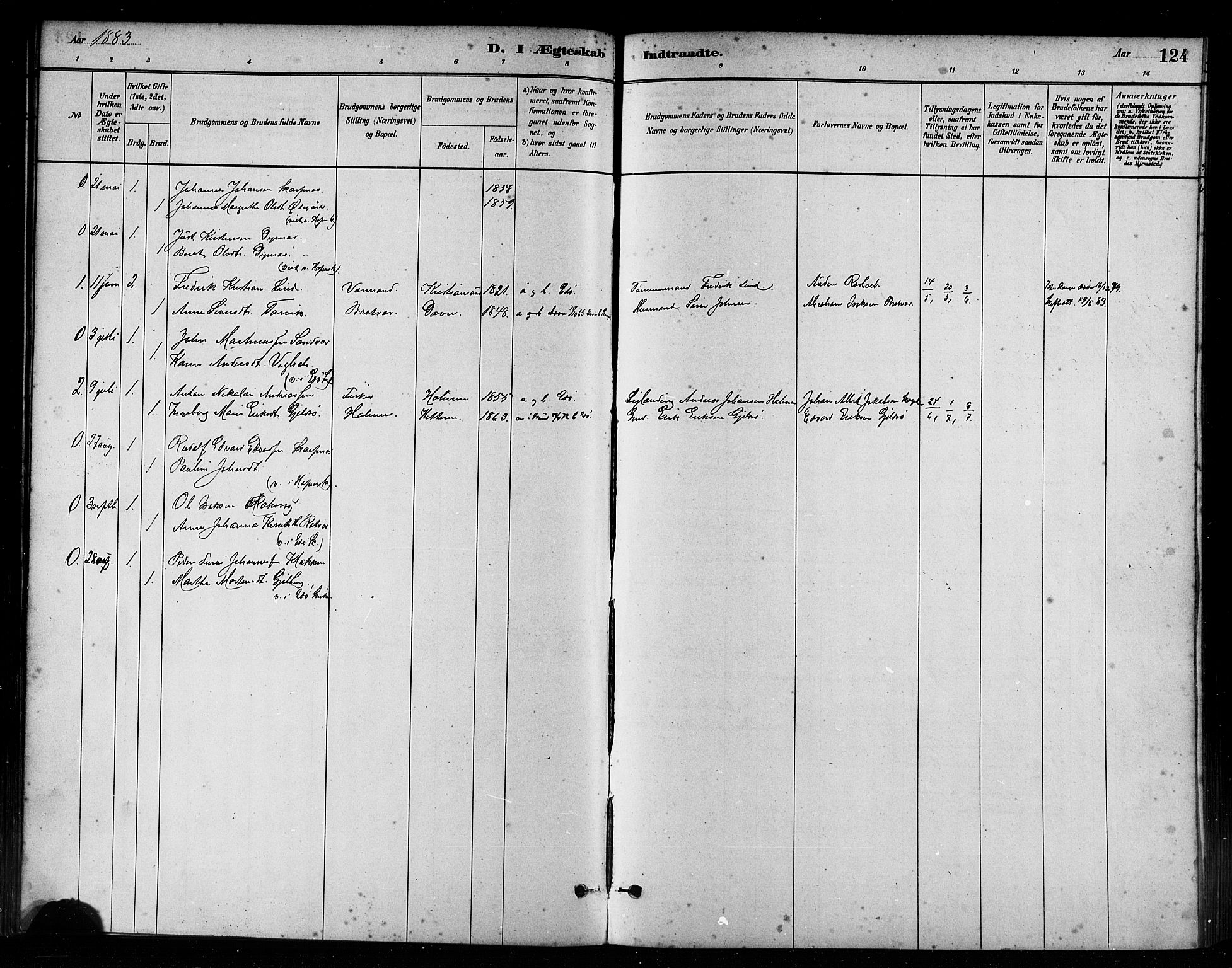 Ministerialprotokoller, klokkerbøker og fødselsregistre - Møre og Romsdal, AV/SAT-A-1454/582/L0947: Parish register (official) no. 582A01, 1880-1900, p. 124