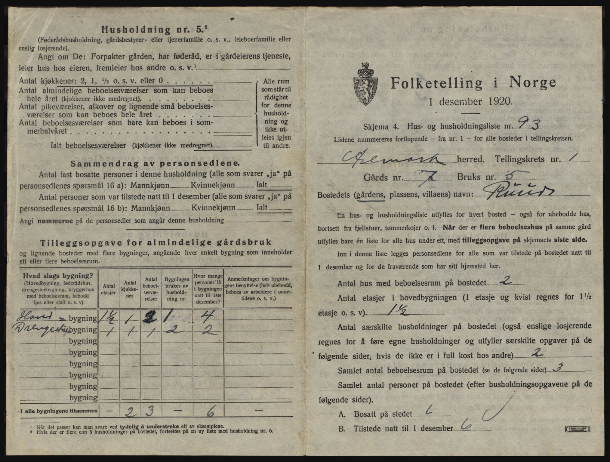 SAO, 1920 census for Aremark, 1920, p. 189