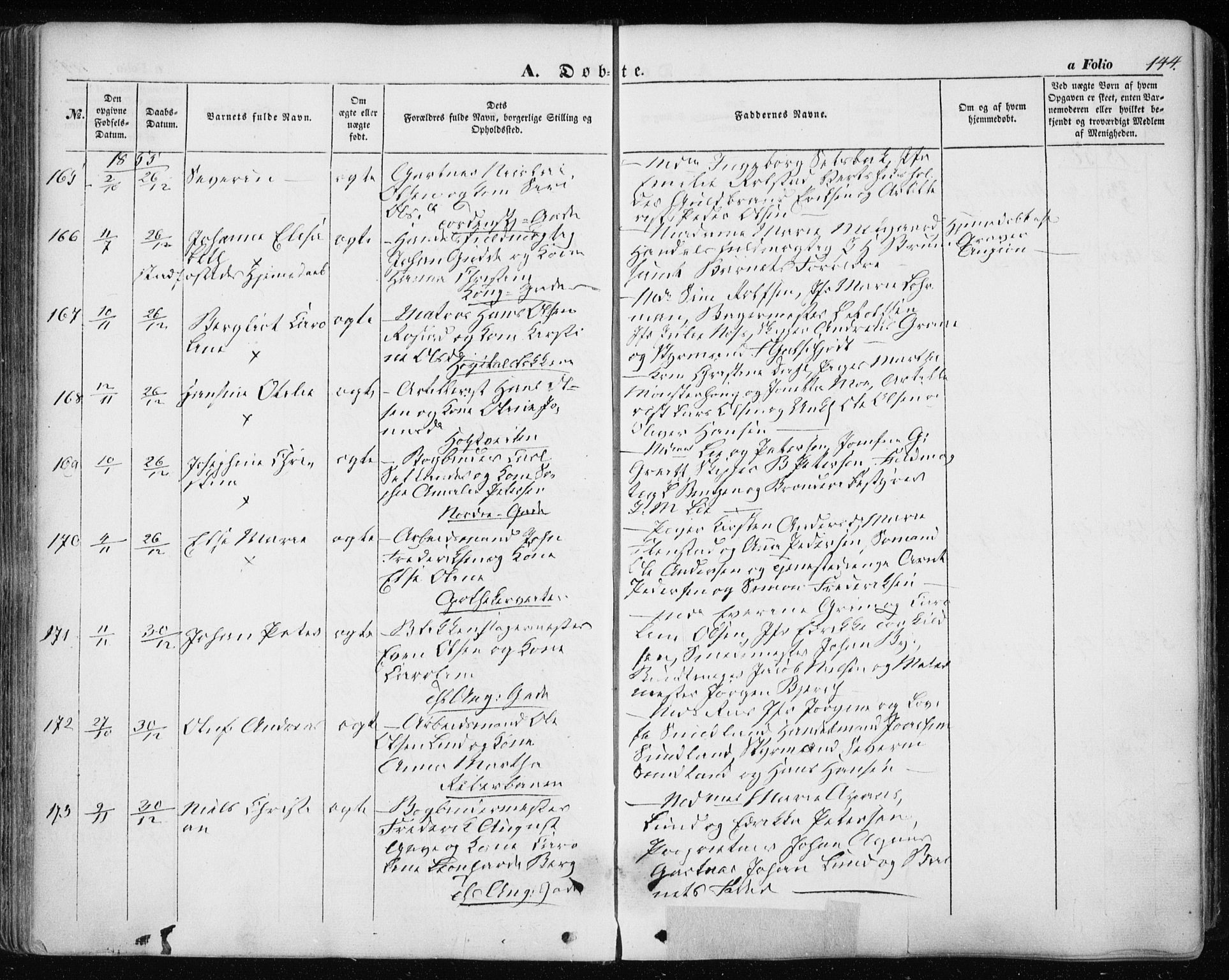 Ministerialprotokoller, klokkerbøker og fødselsregistre - Sør-Trøndelag, SAT/A-1456/601/L0051: Parish register (official) no. 601A19, 1848-1857, p. 144