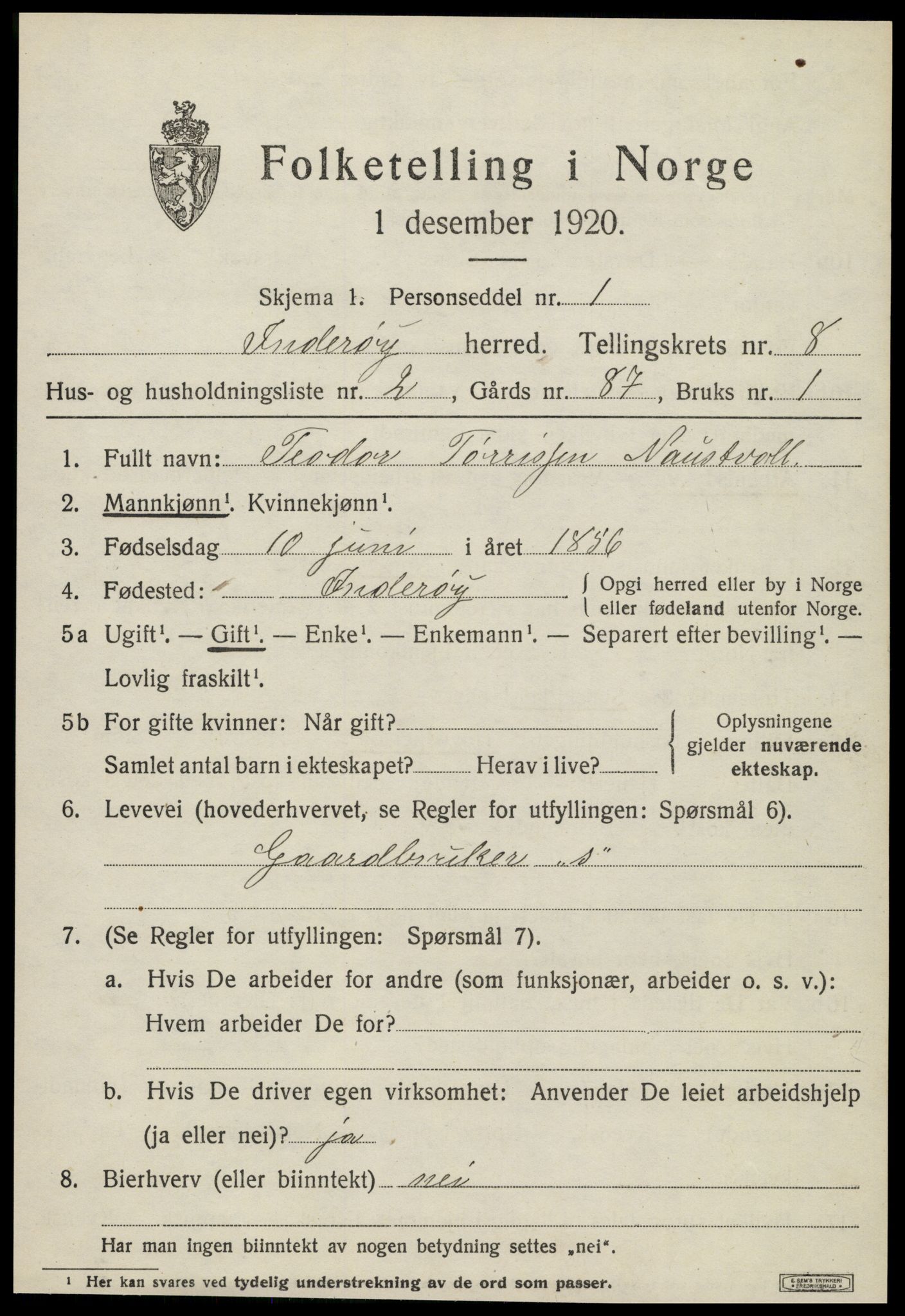 SAT, 1920 census for Inderøy, 1920, p. 5619