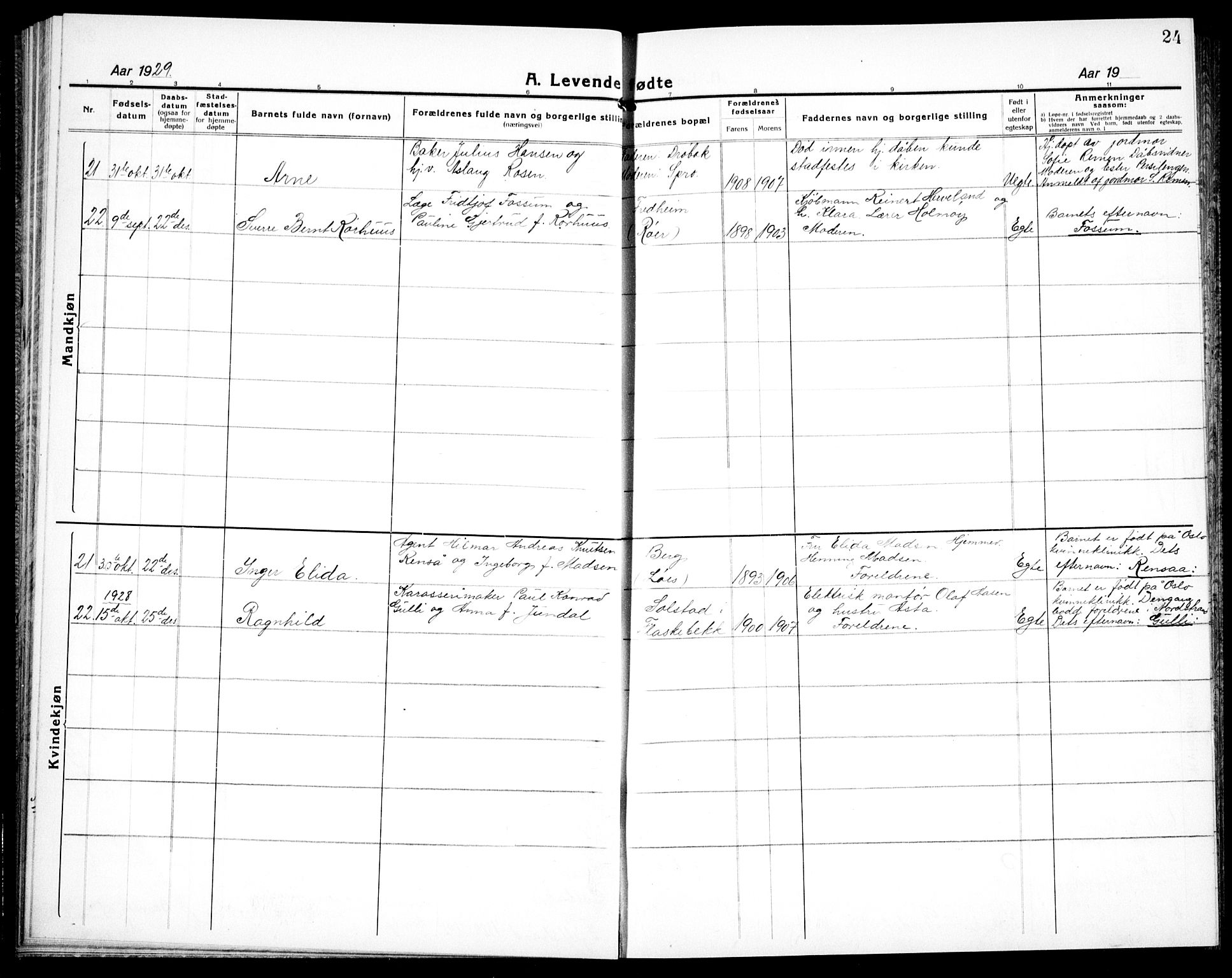 Nesodden prestekontor Kirkebøker, AV/SAO-A-10013/G/Ga/L0003: Parish register (copy) no. I 3, 1924-1939, p. 24