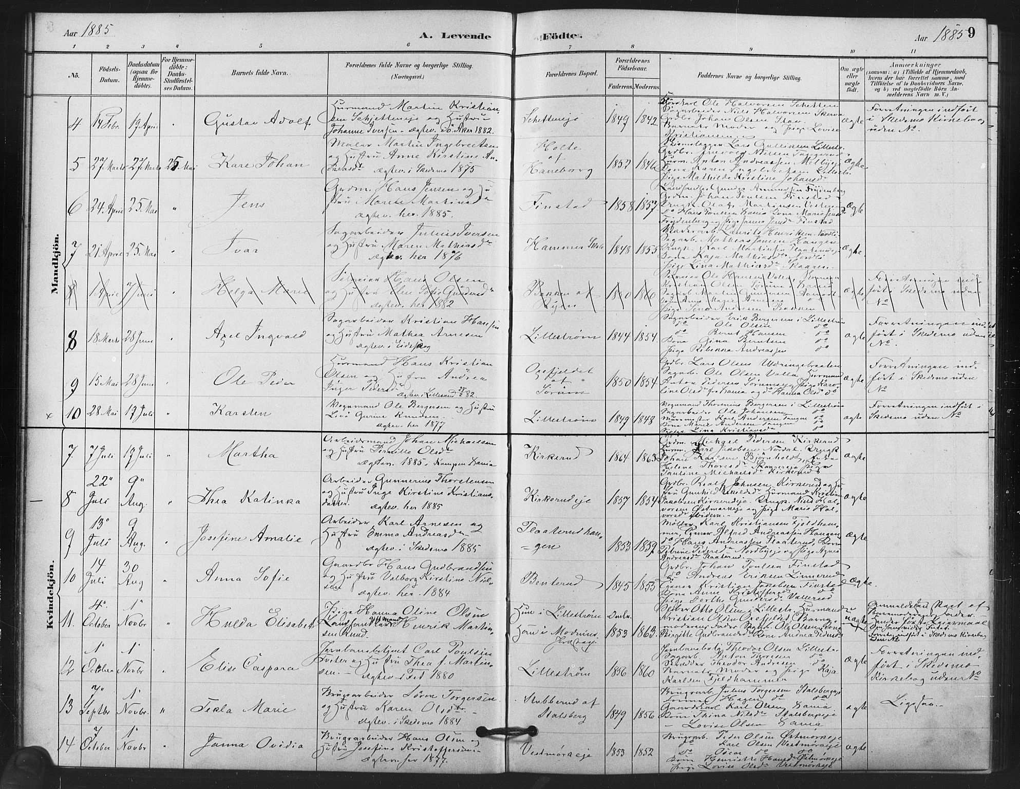 Skedsmo prestekontor Kirkebøker, AV/SAO-A-10033a/F/Fb/L0001: Parish register (official) no. II 1, 1883-1901, p. 9