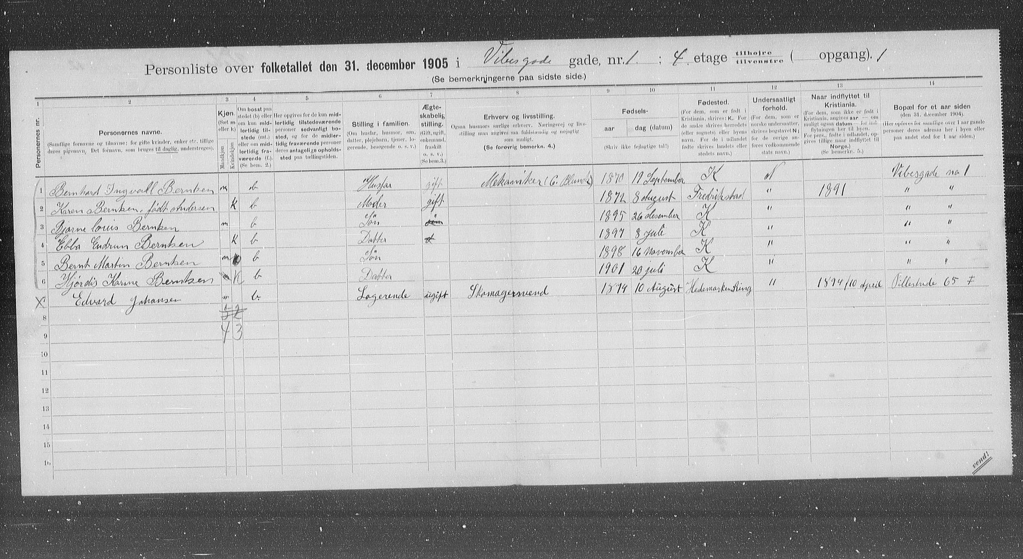 OBA, Municipal Census 1905 for Kristiania, 1905, p. 64468