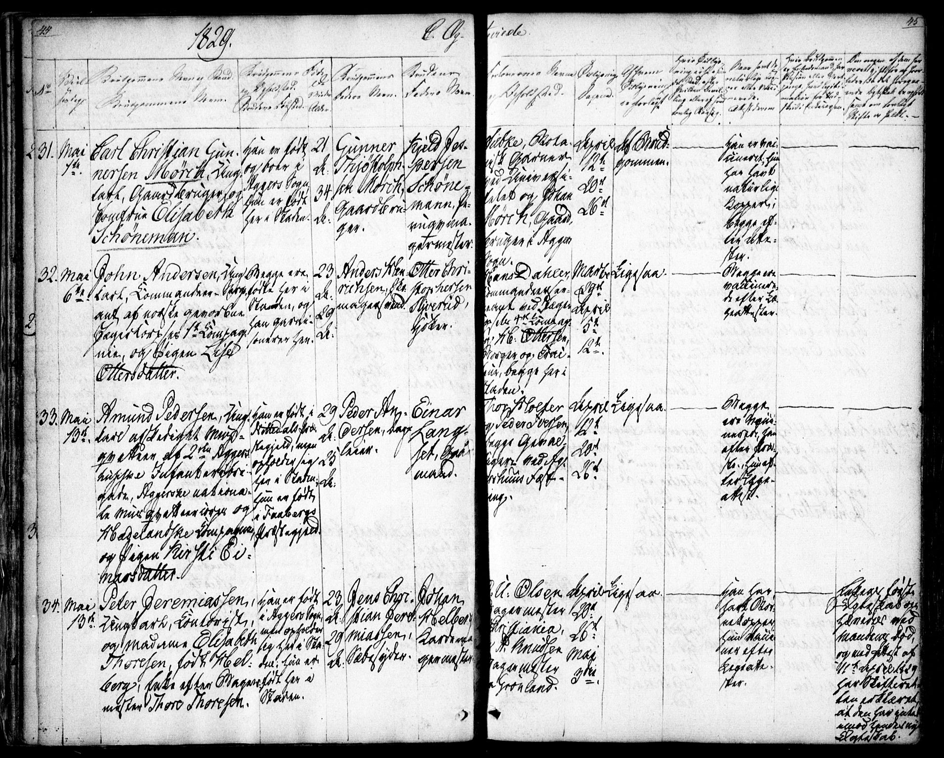 Oslo domkirke Kirkebøker, SAO/A-10752/F/Fa/L0019: Parish register (official) no. 19, 1828-1847, p. 44-45