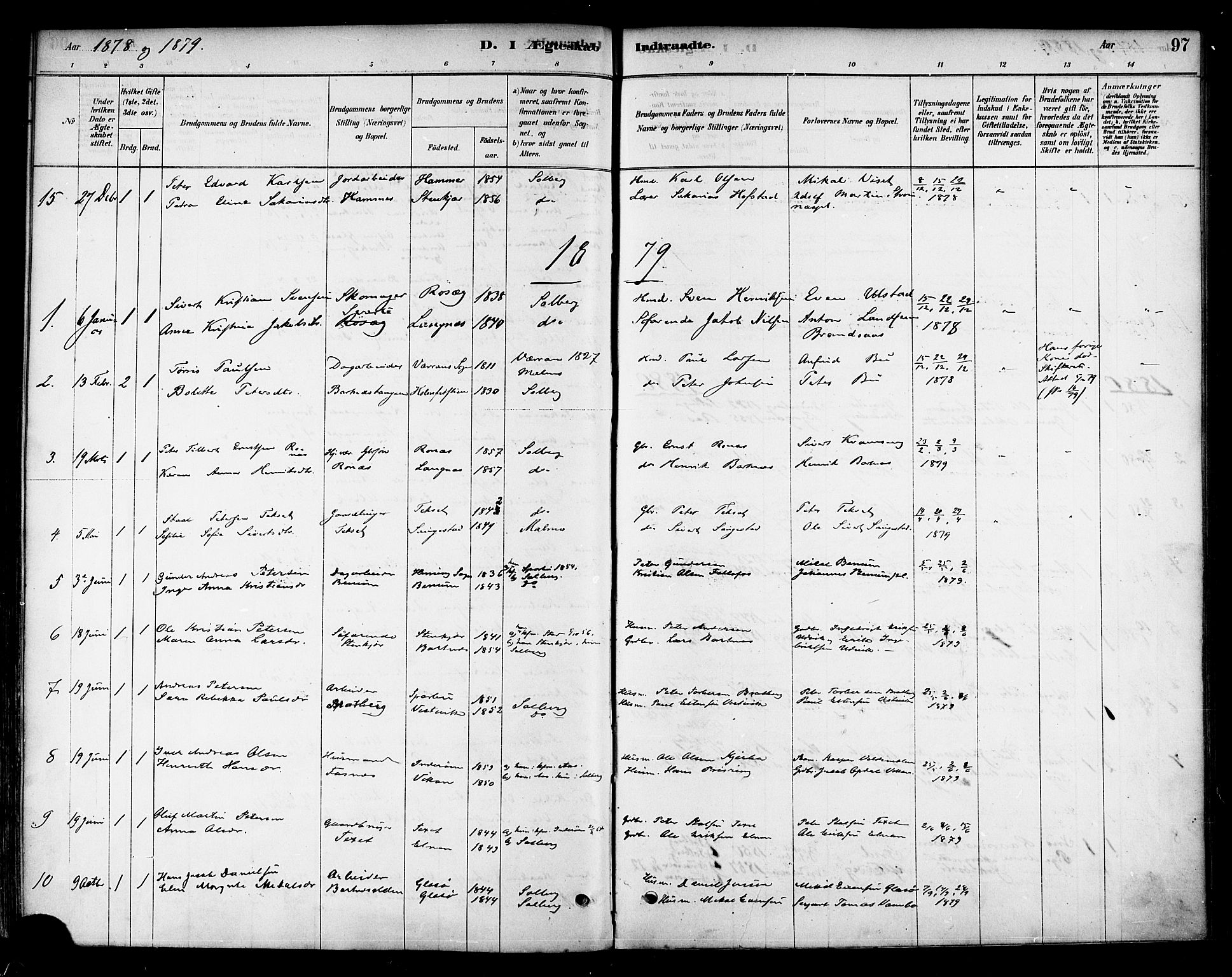 Ministerialprotokoller, klokkerbøker og fødselsregistre - Nord-Trøndelag, AV/SAT-A-1458/741/L0395: Parish register (official) no. 741A09, 1878-1888, p. 97