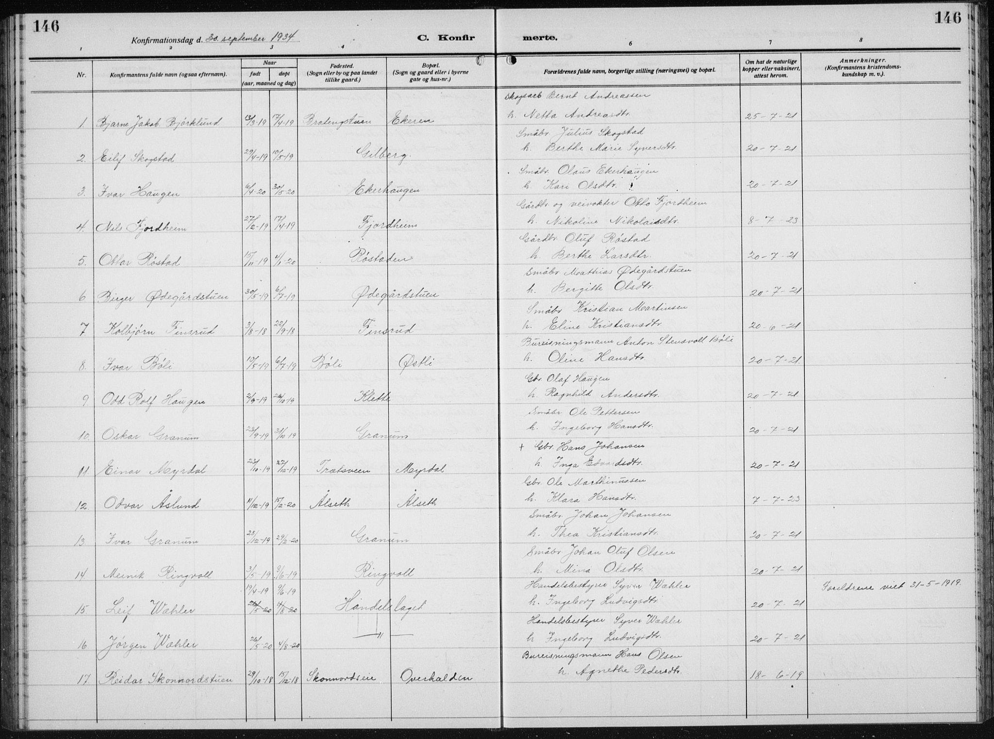 Biri prestekontor, SAH/PREST-096/H/Ha/Hab/L0007: Parish register (copy) no. 7, 1919-1941, p. 146