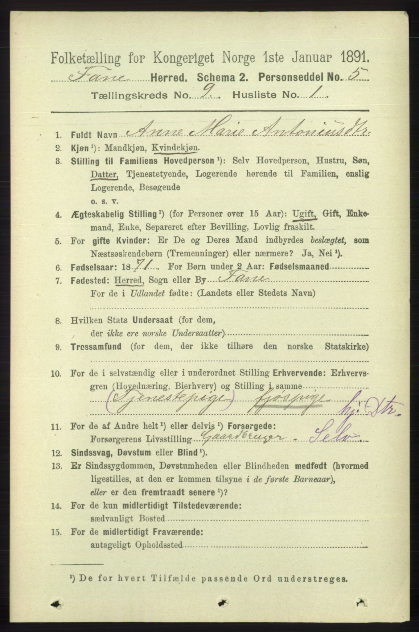 RA, 1891 census for 1249 Fana, 1891, p. 4828