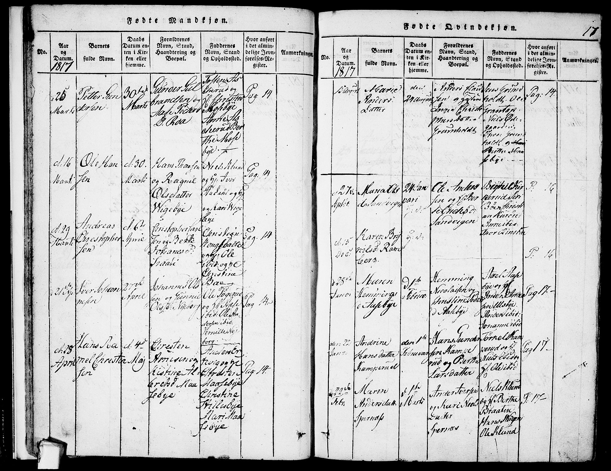 Rødenes prestekontor Kirkebøker, SAO/A-2005/F/Fa/L0004: Parish register (official) no. I 4, 1814-1838, p. 17