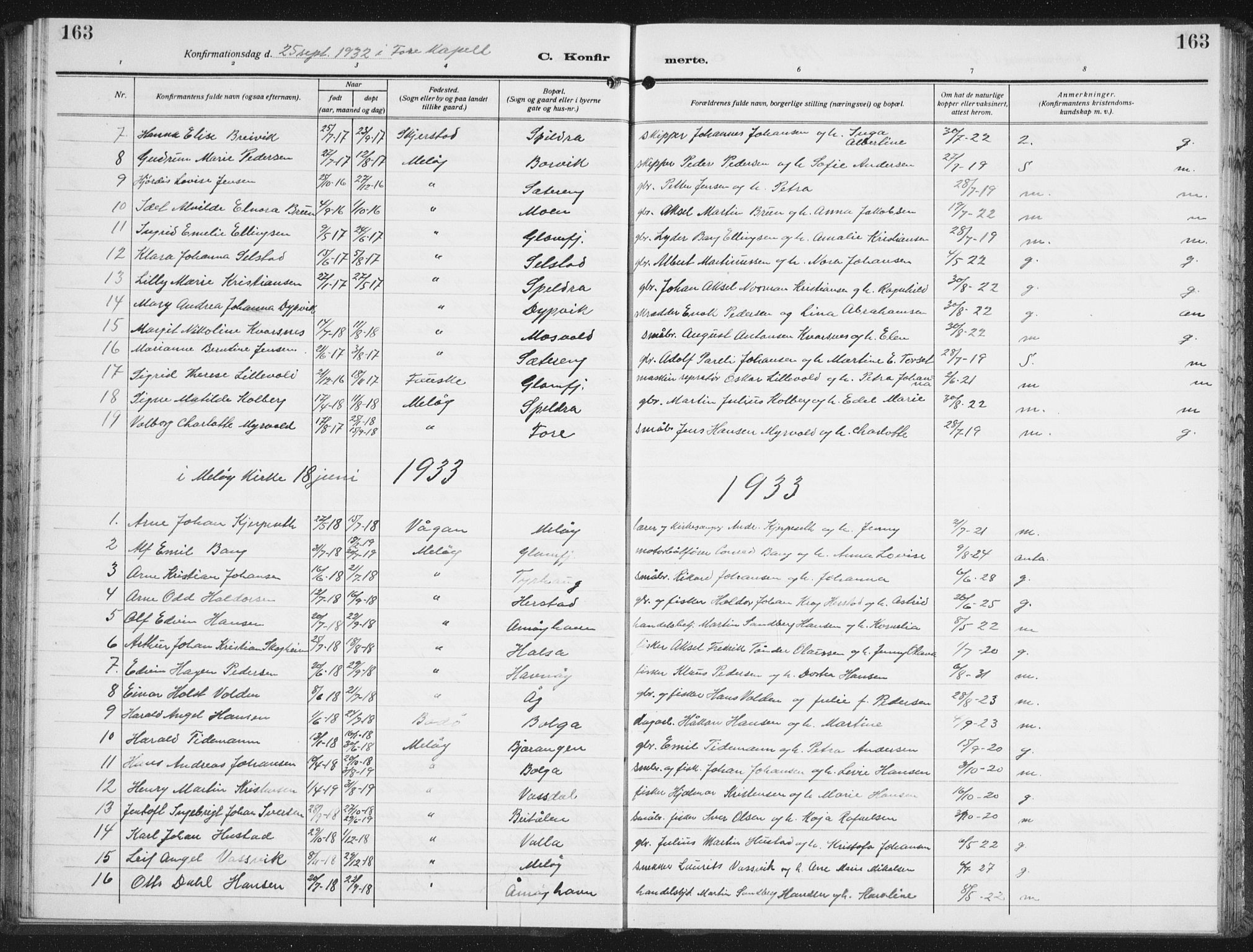 Ministerialprotokoller, klokkerbøker og fødselsregistre - Nordland, SAT/A-1459/843/L0640: Parish register (copy) no. 843C09, 1925-1941, p. 163